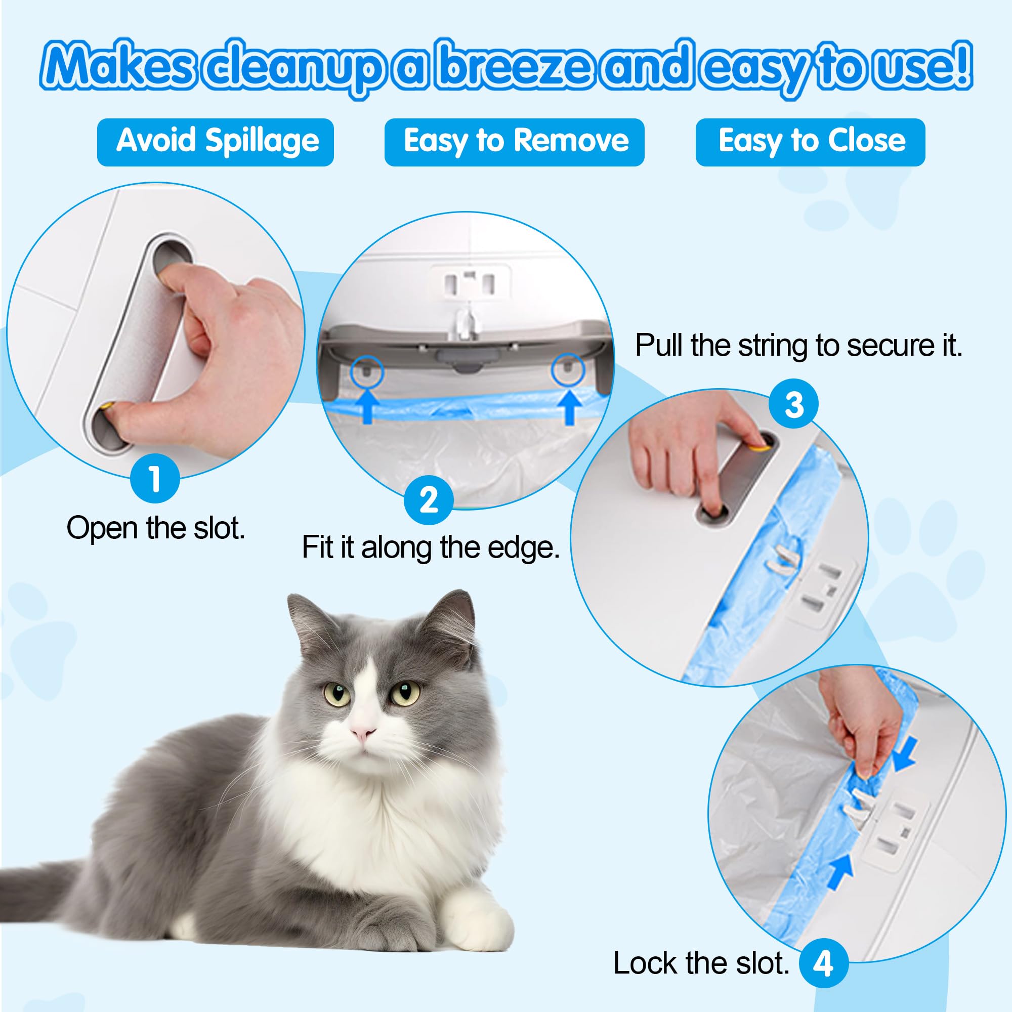 120 sacchetti automatici per lettiera per gatti, in polietilene ad alta densità, compatibili con MeoWant MW-SC01 MW-SC02 1,5 mm di spessore 10 kg max usa e getta resistenti senza profumo