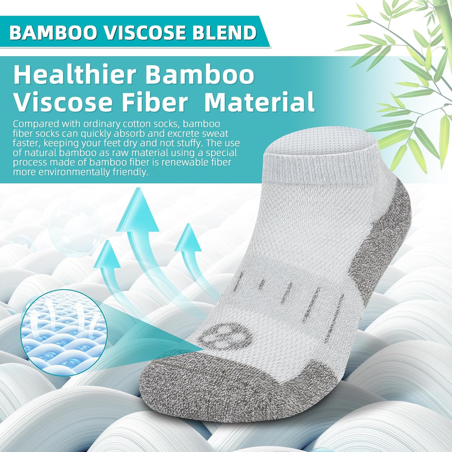 Diabetic Socks for Men,4 Pairs Low Cut Bamboo Viscose Wide Mens Diabetic Socks Size 9-11 10-13(White+Grey+Yellowish Cyan+Black-Small) - Image 4