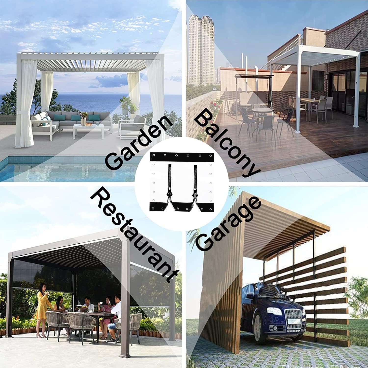 VXHCS Telone in PVC Trasparente, Tende in Tela Cerata con Porta Cerniera, Telone in Plastica Vinilica da 0,3mm, Pannelli Laterali Impermeabili per Gazebo Esterno(2.4x3m/7.9x9.8ft)