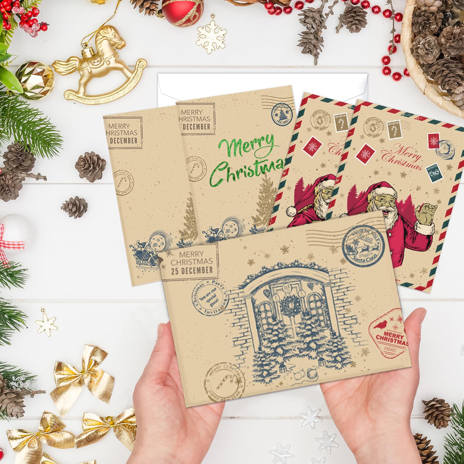 Weihnachtskarten-Set Mit Umschlägen – 12 Stück, Kraftpapier, Inkl. Aufkleber