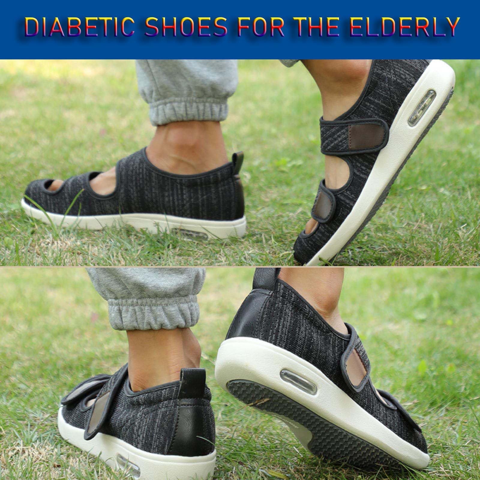 ARMAAN Zapatos para diabéticos para Hombres y Mujeres Sandalias Anchas Zapatos para Edema Espuma viscoelástica Transpirable Zapatillas Ligeras para Caminar Personas Mayores pies hinchados,Black-43 EU