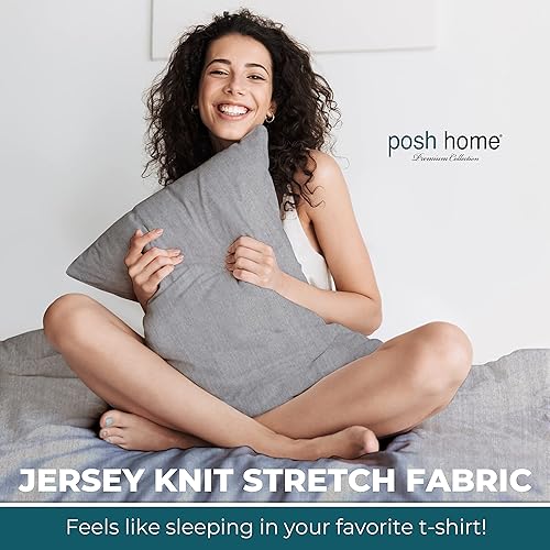 Vista 2 de Posh Home Jersey Kint - Juego de sábanas de 4 piezas, incluye sábana encimera, sábana bajera y 2 fundas de almohada, tamaño Queen, gris cenizo