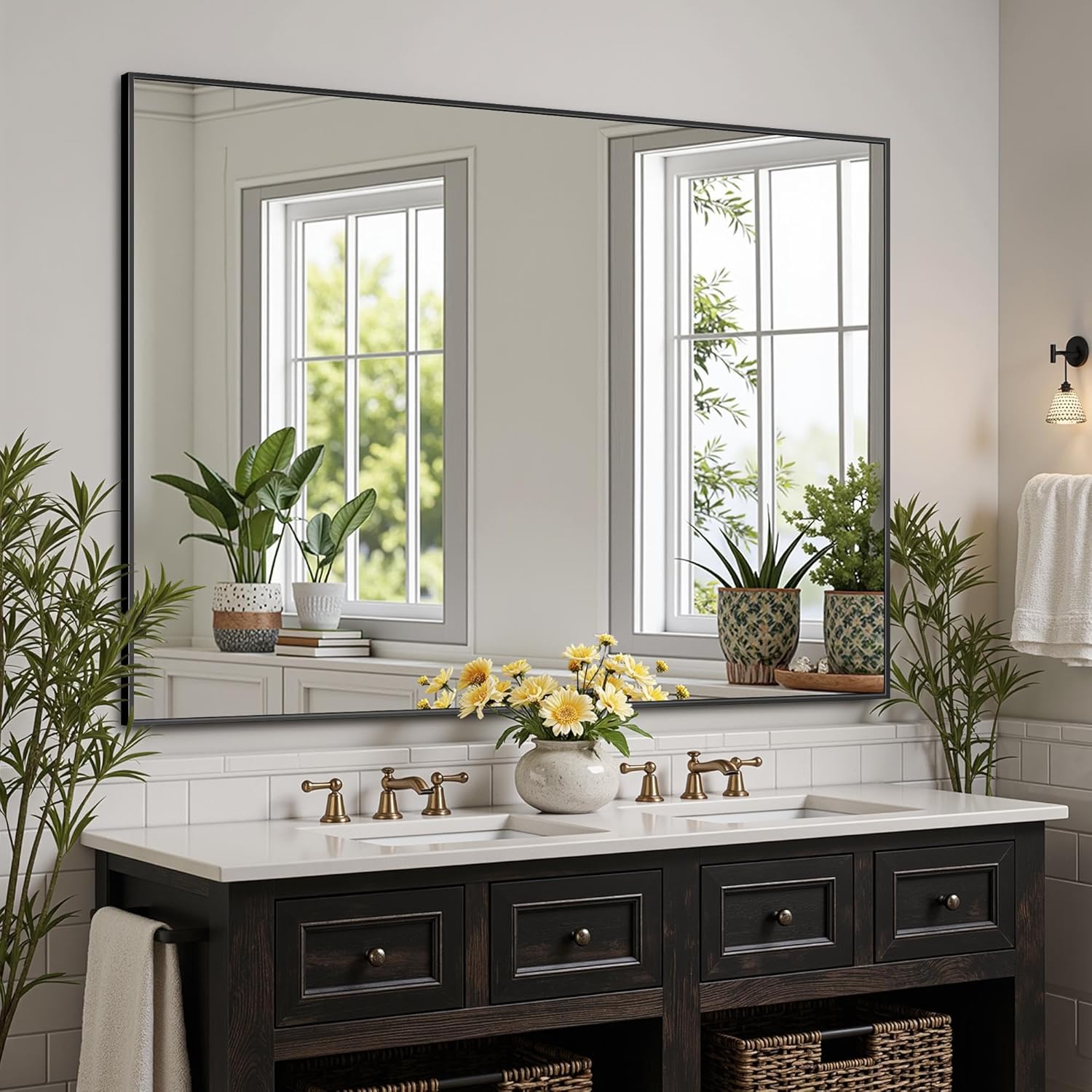 Bathroom Mirror 40" x 30", Large Rectangle Wall Mirror, Black Metal Frame Wall Mounted Mirrors for Bathroom, Vanity, Bedroom, Entryway Decor(Horizontal/Vertical)