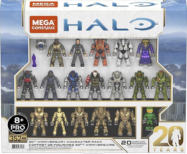 MEGA Halo Action Figure Building Toys Set, 20th Anniversary Character Collector Pack con 352 Piezas, 20 Figuras Articulables en Poses, Niños o Adultos (Exclusivo de Amazon)