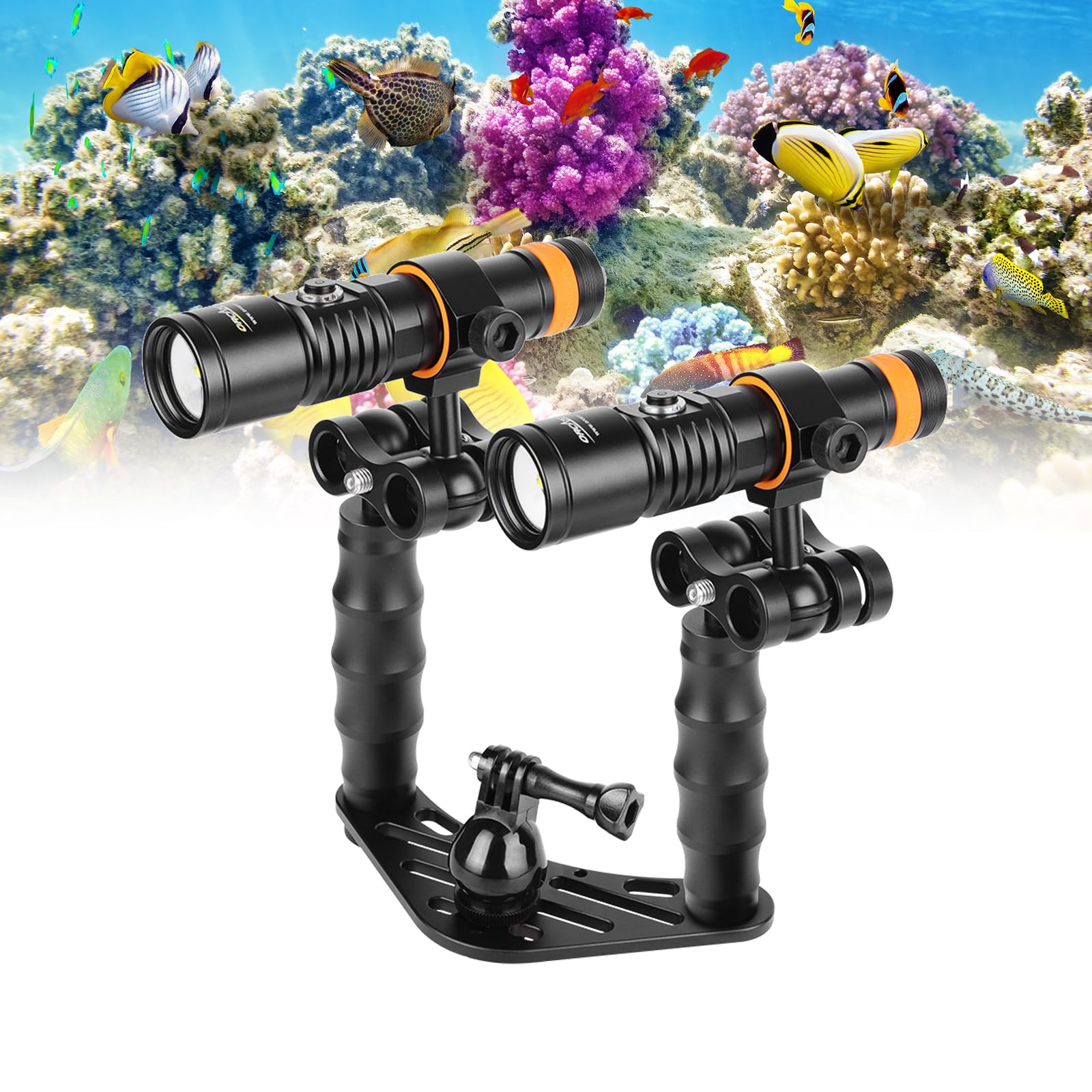 ORCATORCH D710V MK2 Duales Videolicht Tauchen Set 4600 Lumen, 120° Weitwinkel Unterwasser Tauchlampe Weiß Rot Fluoreszenzlicht, Kamera Schiene Halterung IP68 150 m für Unterwasserfotografie