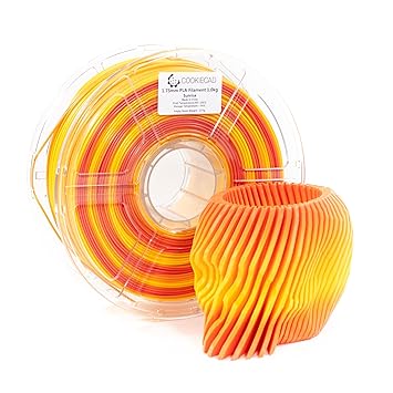 Cookiecad Sunrise Filament, PLA 3D Printer Filament, Multicolor Filament, Pink PLA, Orange PLA, Pink to Orange to Yellow Rainbow Transition Filament, 1.75mm, 1kg