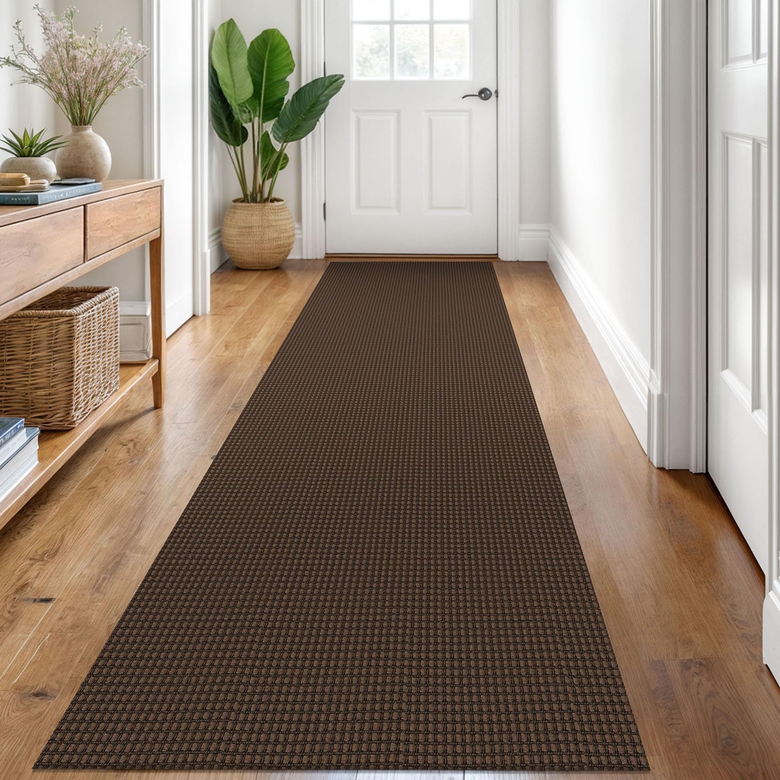KOZYFLY Runners for Hallways 2.6x8 ft Washable Kitchen Runner Non Slip Rubber Backed Hall Runners Cotton Entryway Runner Rugs Floor Carpet for Indoor Backdoor Bedroom Kitchen, Reddish Brown/Coffee — image 1