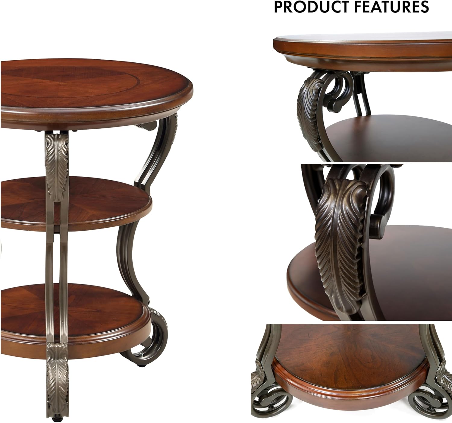 24/7 Shop at Home Marilee Rustic Round 2-Shelf Side Table, Brown Cherry