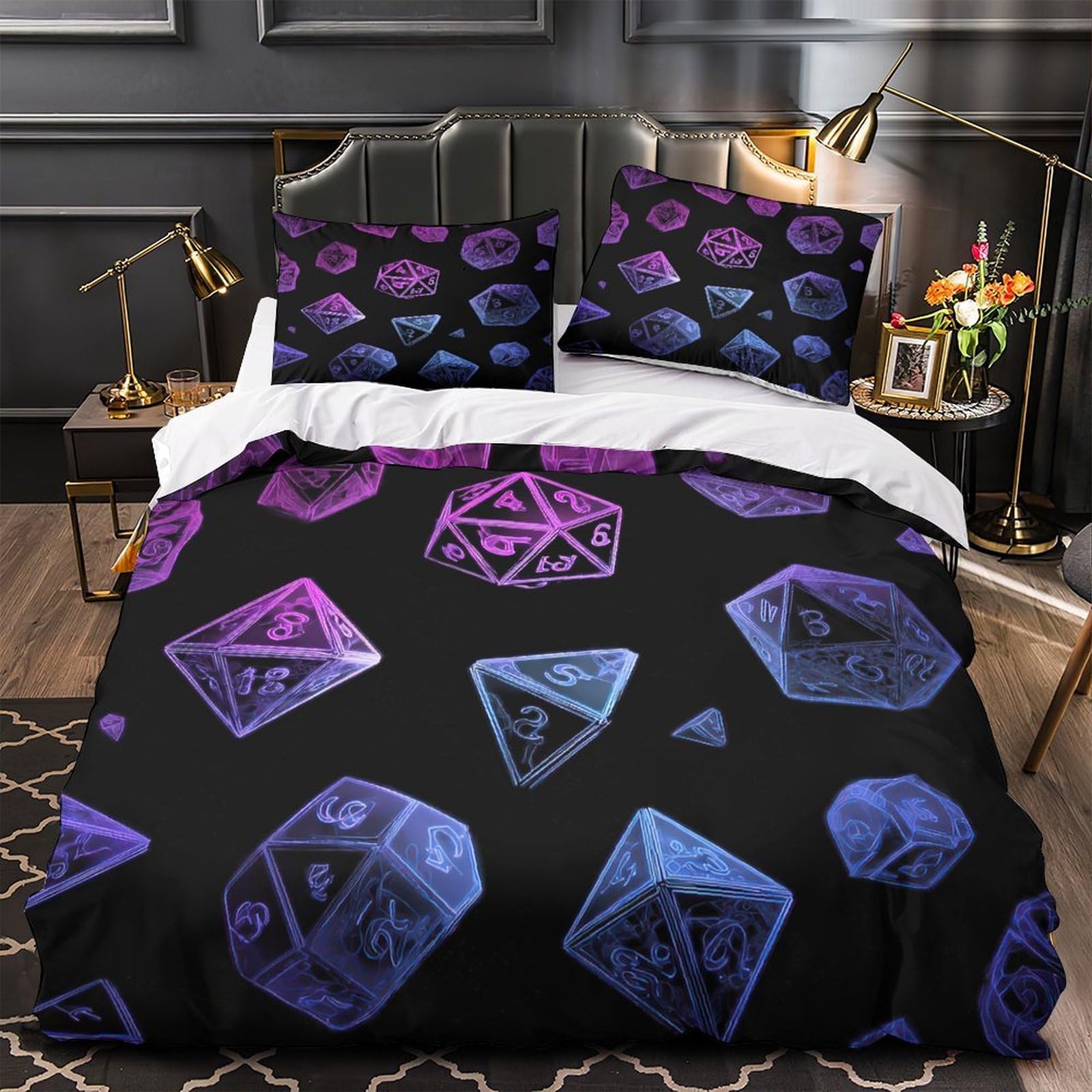 Housse de couette dés 3D néon anti-décoloration en tissu microfibre