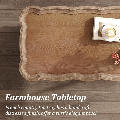 Miniatura 7 de Function Home - Mesa de centro de granja, mesa rústica blanca de estilo francés con estante de almacenamiento, mesas de centro de madera para sala