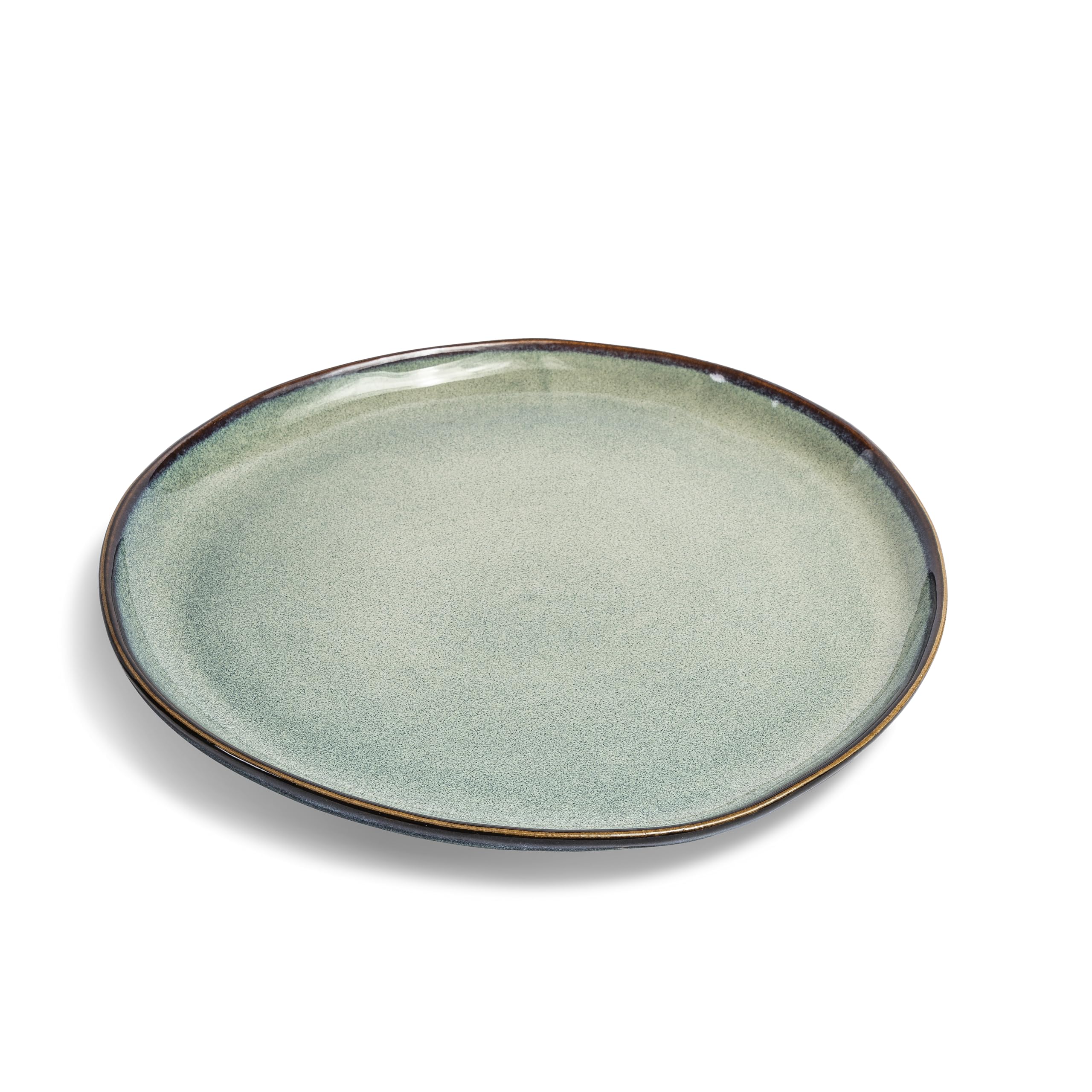 VIDI D’assiettes de Dîner Set en Vert Sauge | Service de Vaisselle 6 Pièces au Design Asymétrique | Ø26,5 cm en Grès | Compatible Four, Micro-ondes et Lave-vaisselle | Vaisselle Pour 6 Personnes