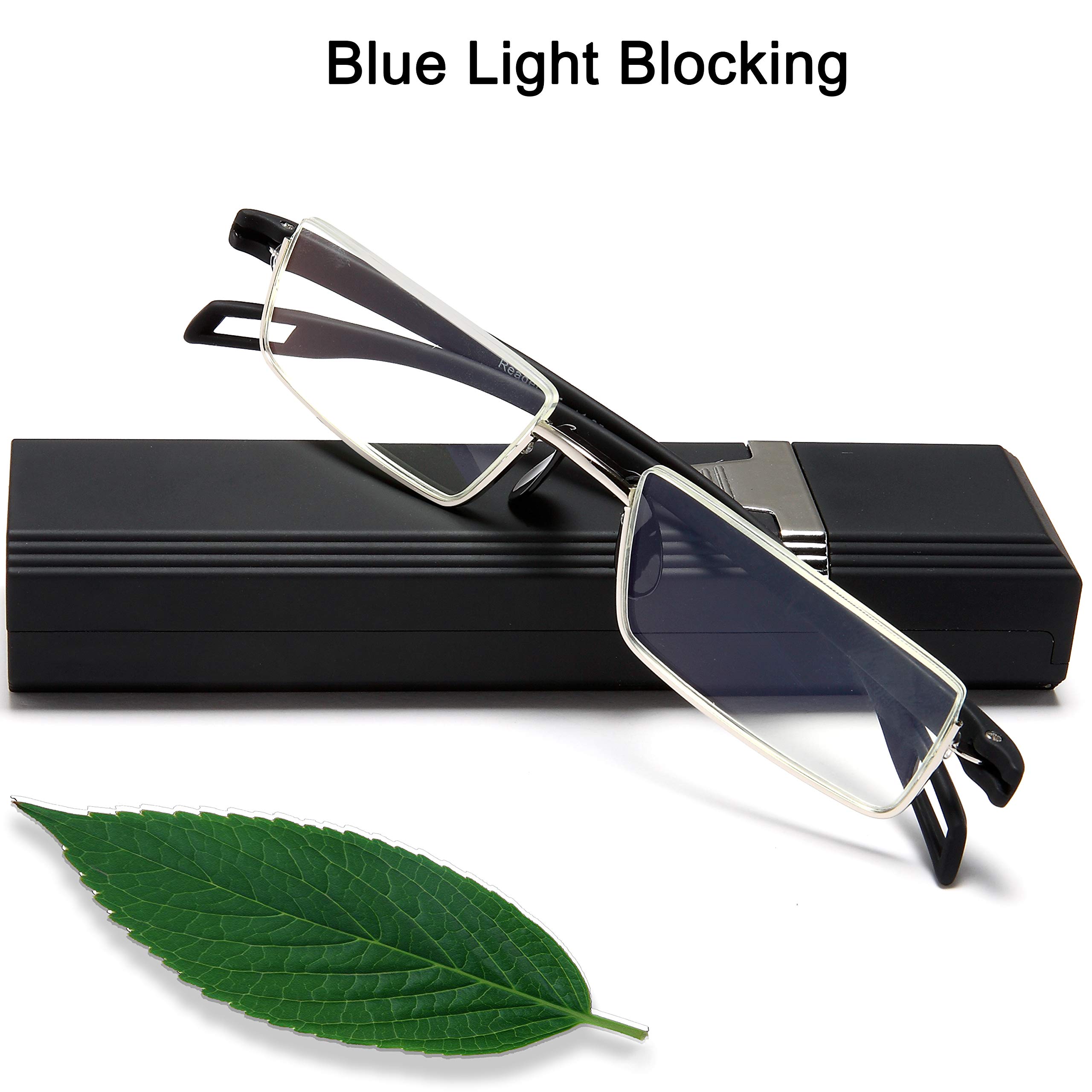 EYEURL Blue Light Blocking Half-Rim Reading Glasses - Computer Readers for Women Men 3.0 Fashion Rectangular Frame Thin Optics Glasses