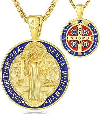 EUDORA S925 Sterling Silver Saint St Benedict Medal Necklace for Women Men | ST Saint Benedict Pendant for Protection, Christian Catholic Faith Jewelry, Religious Amulet Gifts for Women Men,22"+2"