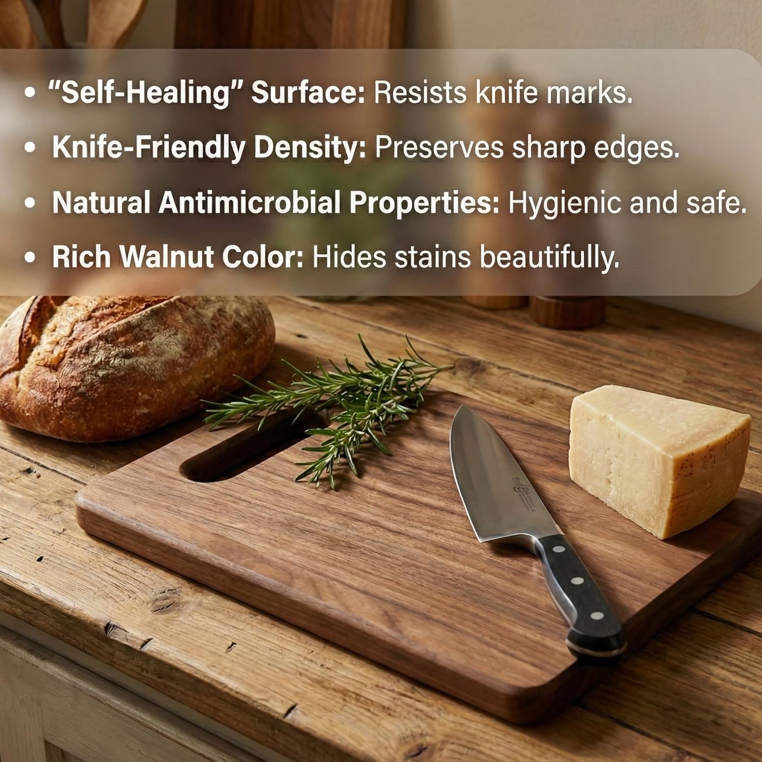 Handcrafted Walnut Wood Cutting Board with Built-In Handle – Premium U.S.A. Made Hardwood, Multiple Sizes – Thick Dark Walnut Chopping Block for Kitchen Prep & Serving (Small) - Image 3