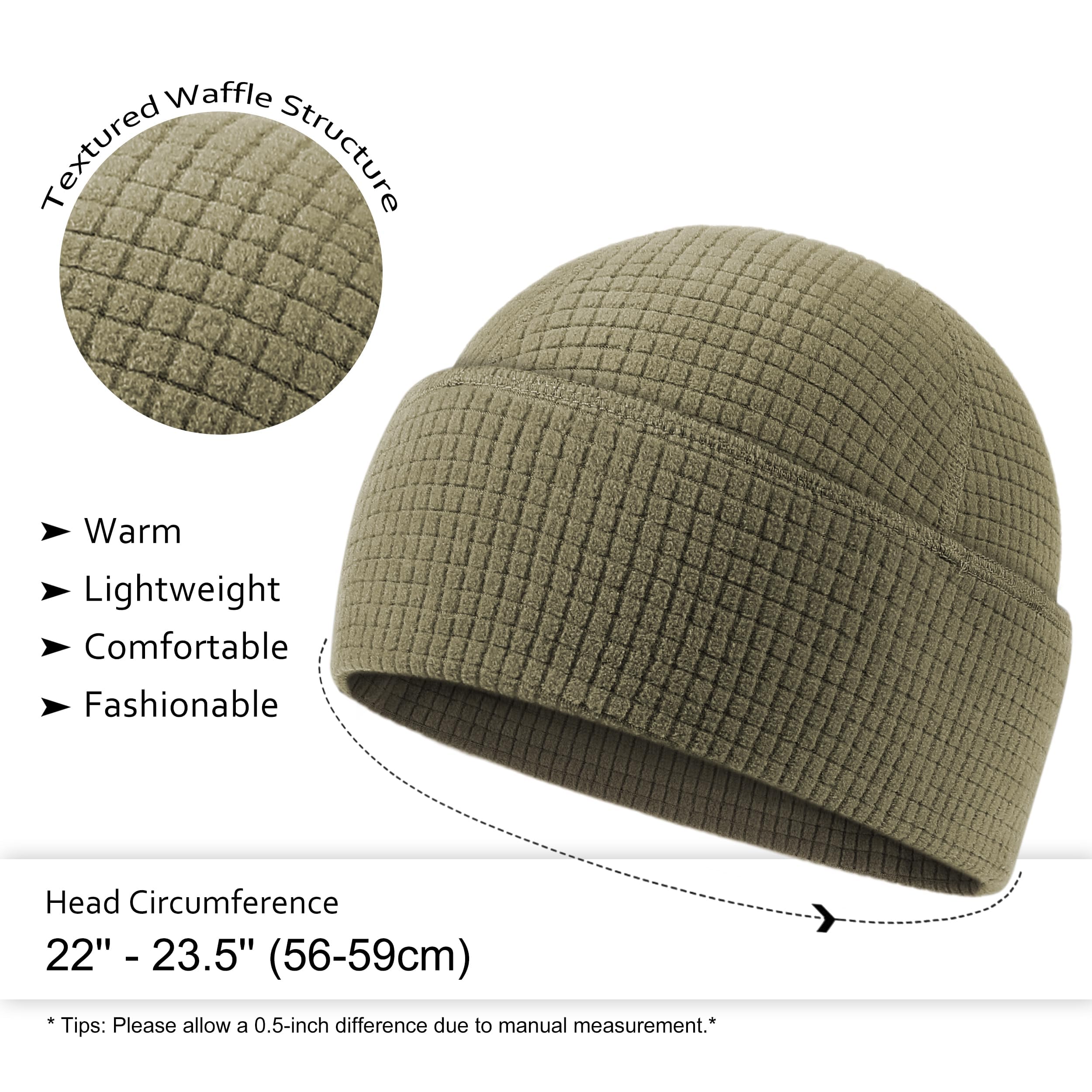 Outdoor Shaping 2 Pack Grid Fleece, Cuffed Beanie Watch Cap Waffle, Tactical Army Military Hat Multi-Season, Warm Lightweight Skull Cap, All-Weather Outdoor Gear
