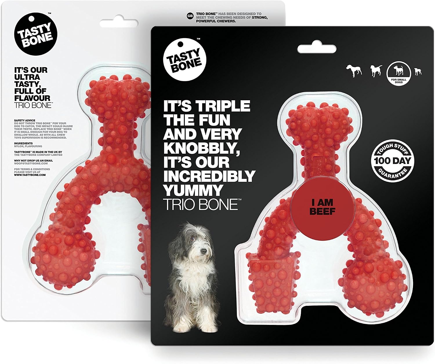 TastyBone TrioBone Nylon Dog Chew Toy for Small Dogs (Bacon), Indestructible for Aggressive Chewers Everlasting Flavour - Image 3