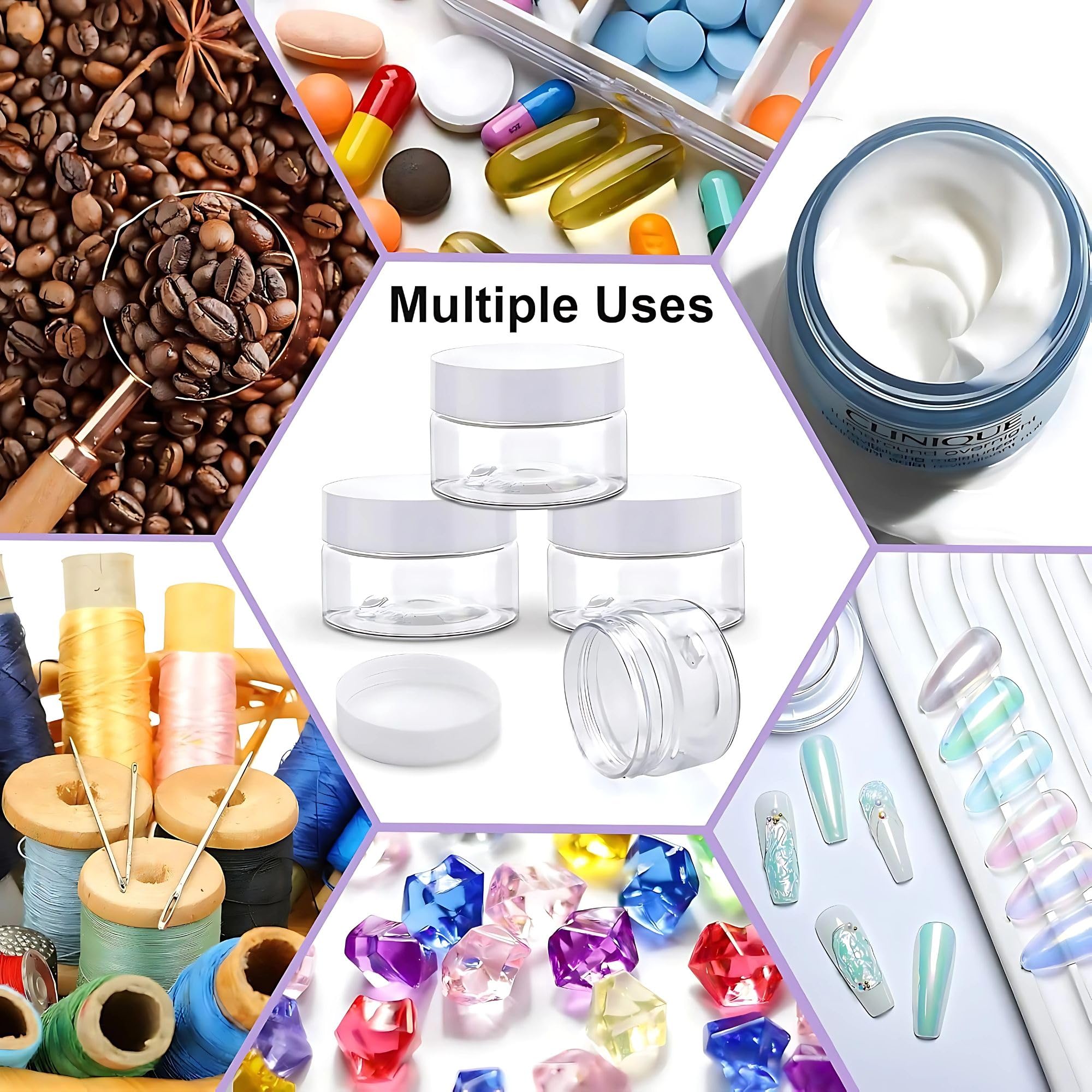 Hian Refillable Cosmetic Jars Pack of 3 (15GM, 3.8x2.5 CM) BPA-Free Acrylic Cream Containers with Leakproof White Lids, Mini Travel Storage for Lotion, Balm, Makeup & Skincare 4