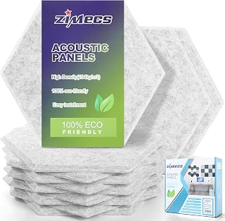 Hexagon Acoustic Panels Gray Soundproofing Foam - 12 Packs 12”x10”x0.38” High Density Decorative Wall Panels for Home Theater&Studio Sound Improvement - Easy Installment Dot gule Included