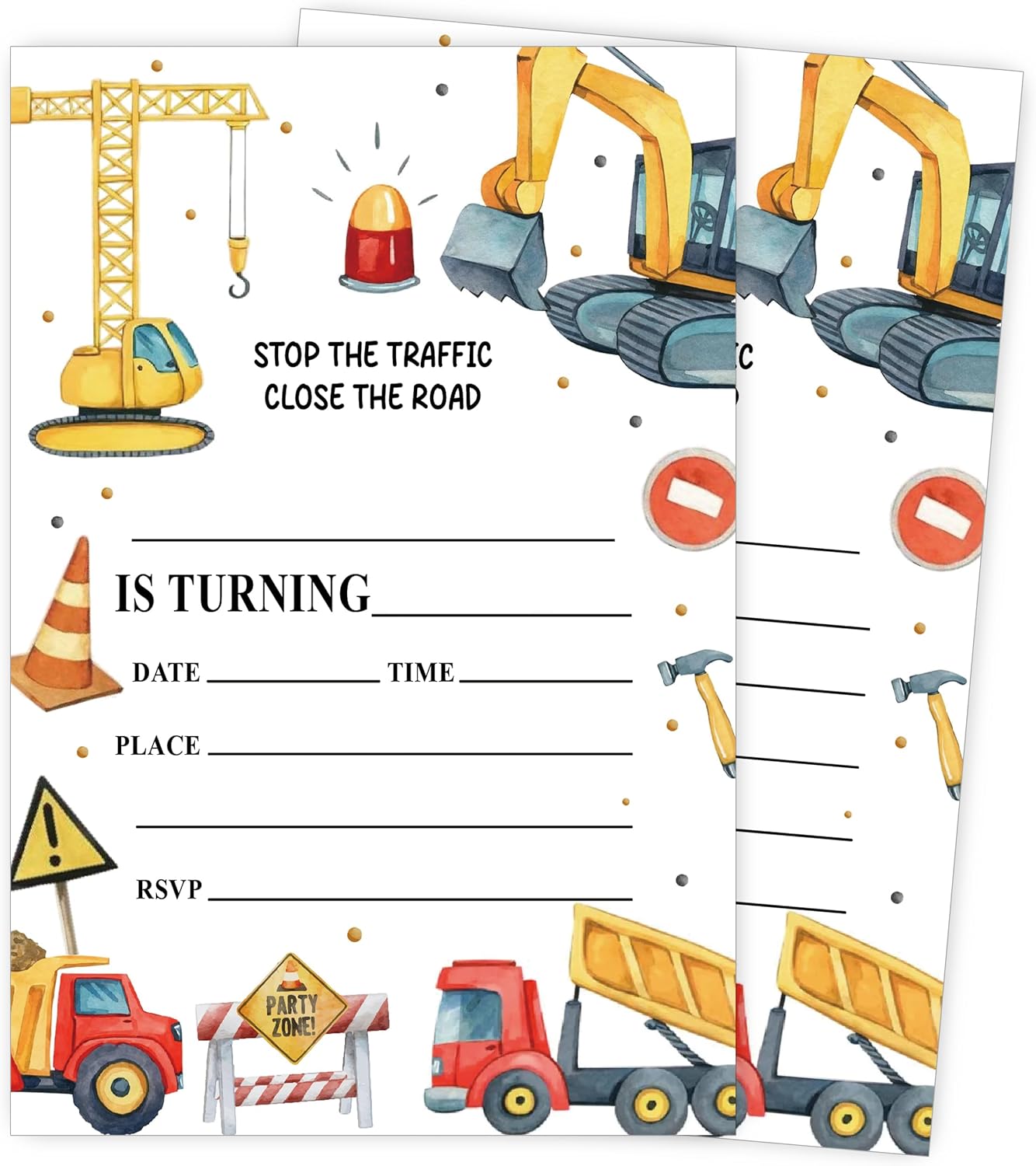 建設用誕生日招待状、建設ショベルパーティー招待状、男の子、女の子、掘削機誕生日パーティー用品デコレーション、楽しい建造物招待カード2