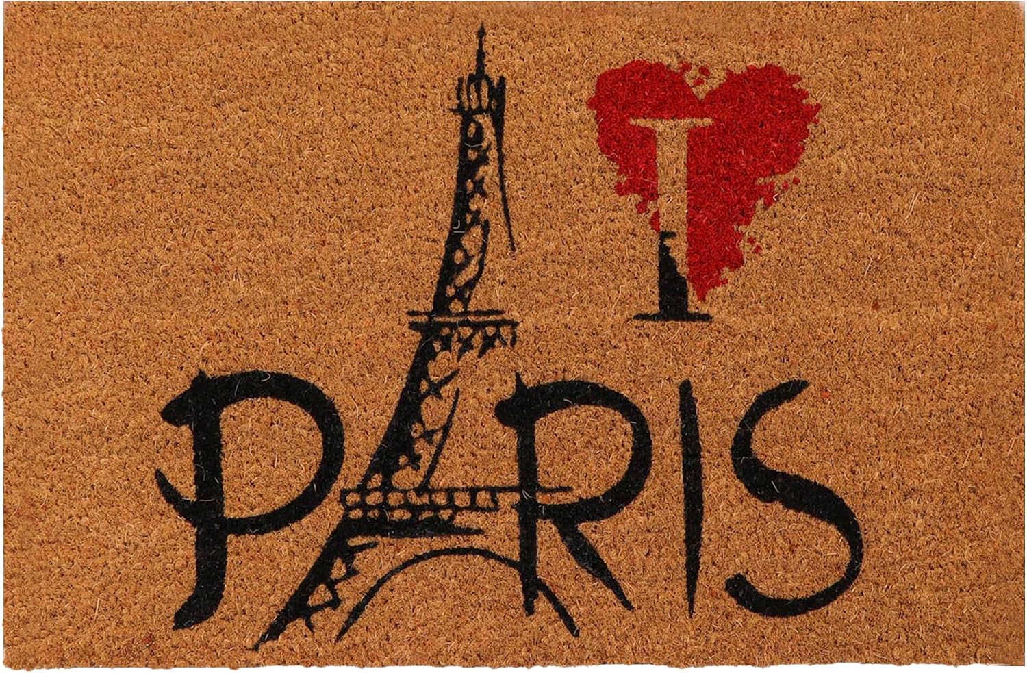 EVIDECO French Home Goods Sheltered Coconut Door Mat Printed Paris Eiffel 24x16 Natural