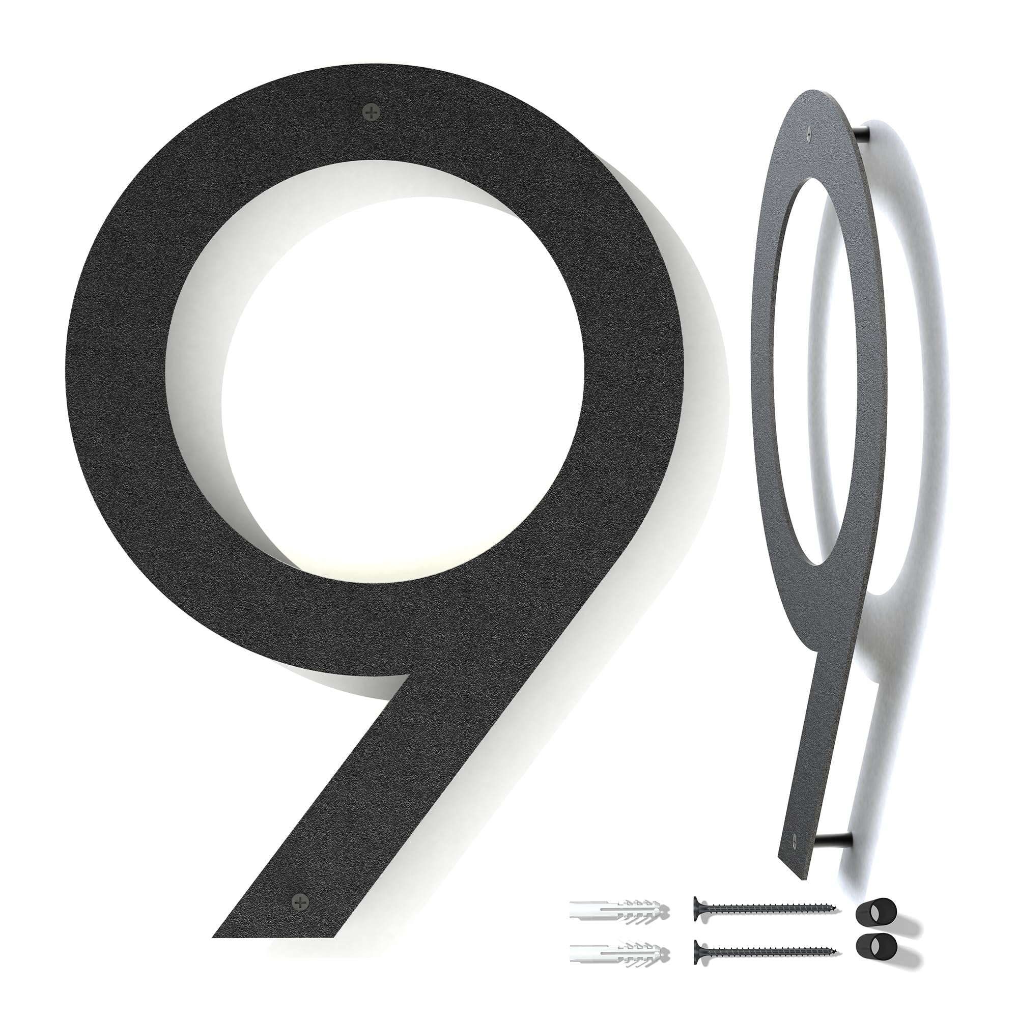 12 Inch Modern Black Coated Floating Metal Numbers for Outside - Rust-Proof, Perfect for Mailbox or House