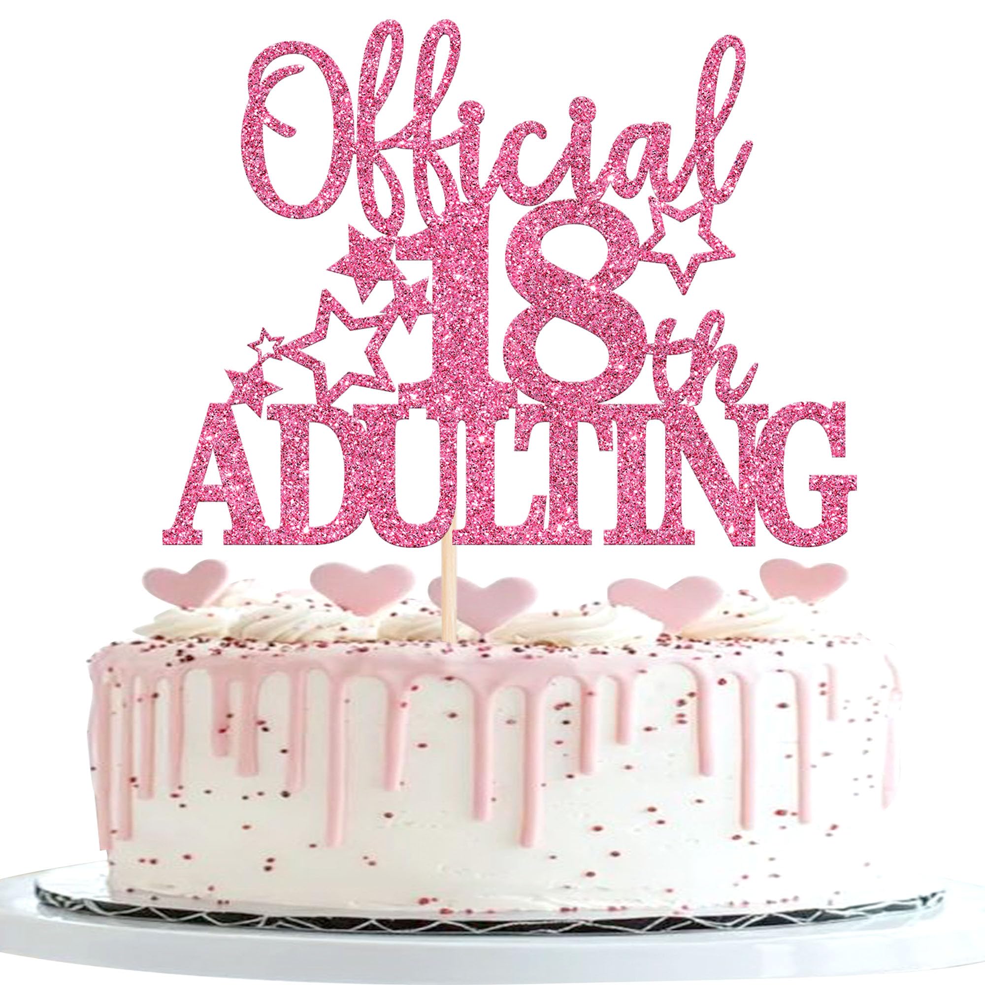 1 Stück Glitzer Official Adulting 18 Cake Topper Offiziell Erwachsenwerden Thema Tortendeko Happy 18th Geburtstag Kuchen Deko für Prost auf 18 Jahre Party Kuchen Dekorationen Rosa