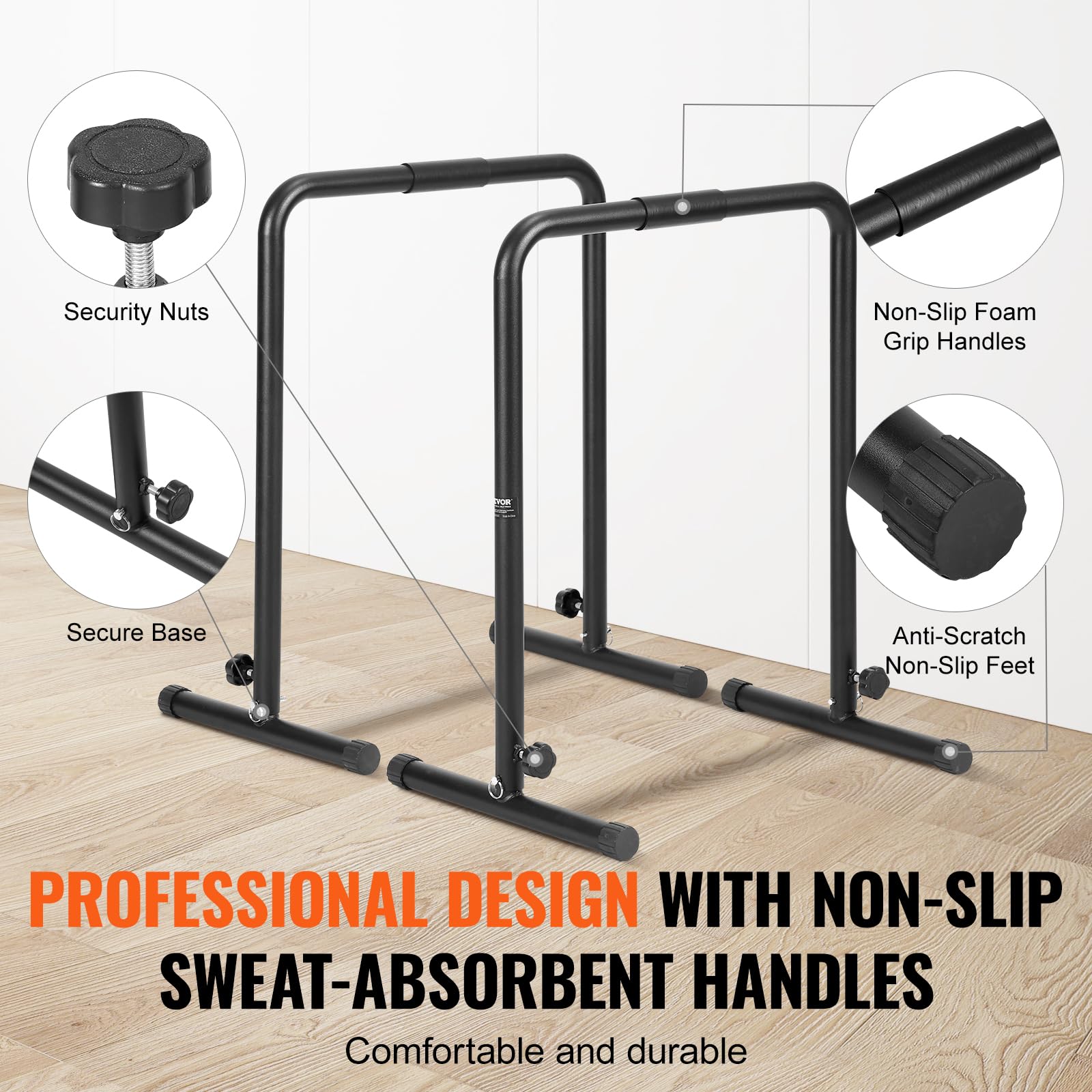 VEVOR Barra de Inmersión Carga de 200kg Barras Paralelas de Alta Resistencia Altura Ajustable 1022mm Estación de Inmersión con Tubo de Acero para Entrenamiento de Fuerza, Fitness, Culturismo, Gimnasio