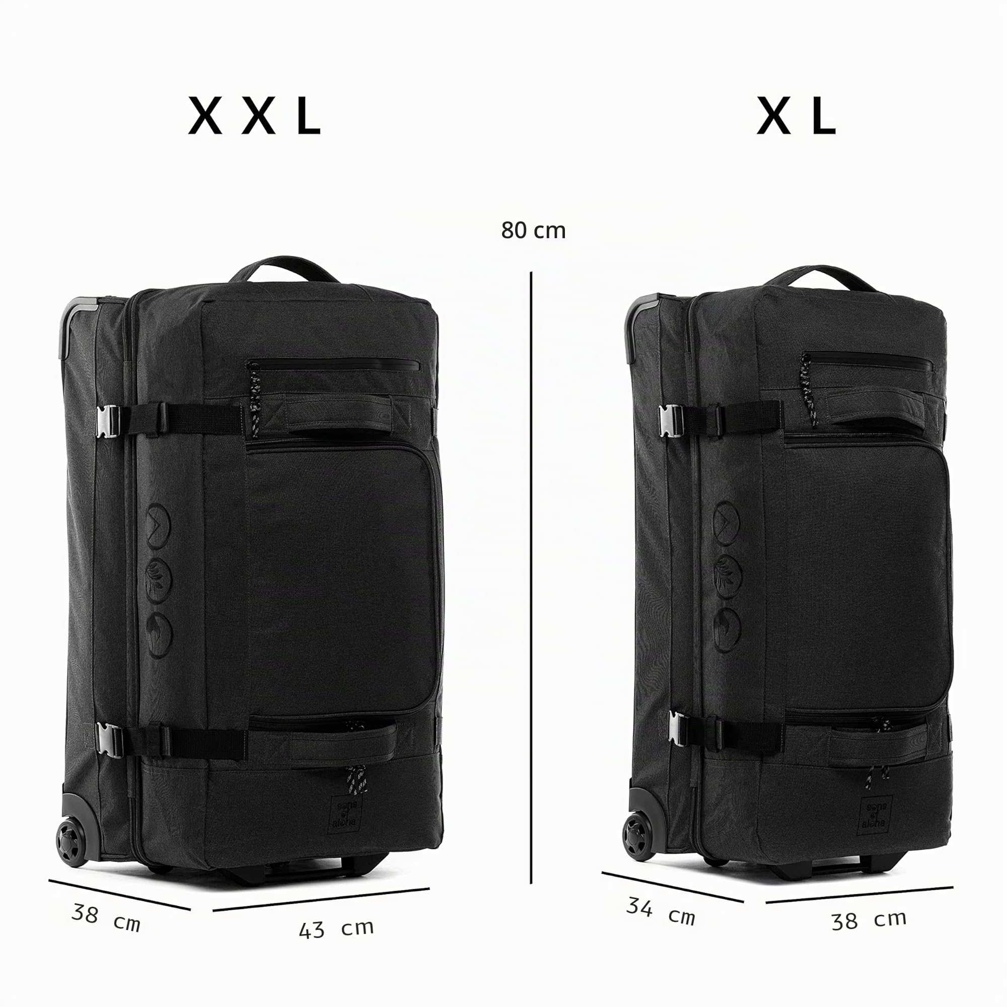 Kane Grand sac de voyage à 2 roulettes 80 cm Valise de sport à roulettes en plastique marin recyclé, XL - 120 l, L, Sac de voyage
