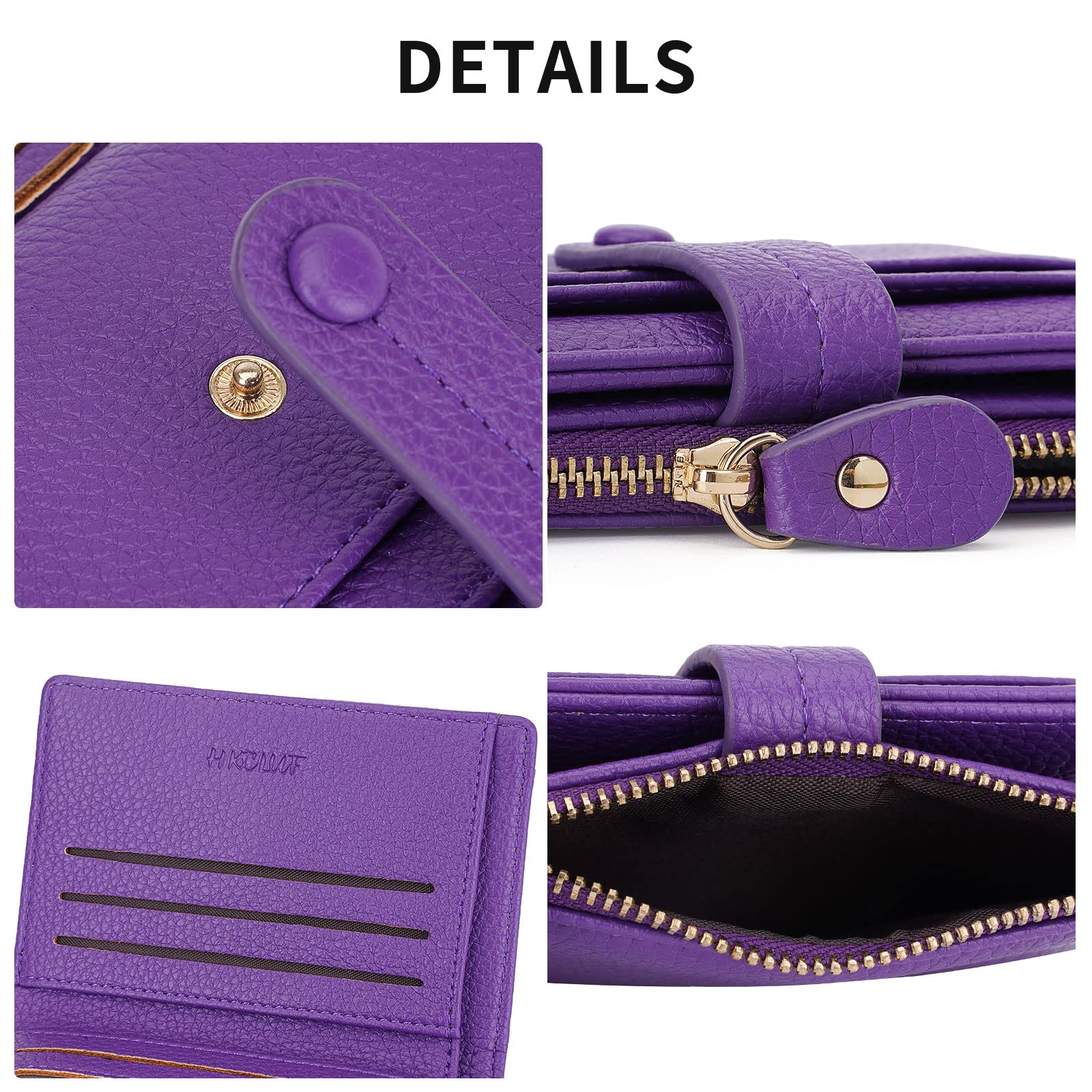HKCLUF Portafoglio Piccolo da Donna, Porta Carte Blocco RFID Portamonete Pelle con Nappa Portafogli Cerniera Molti Scomparti(B09-Viola)