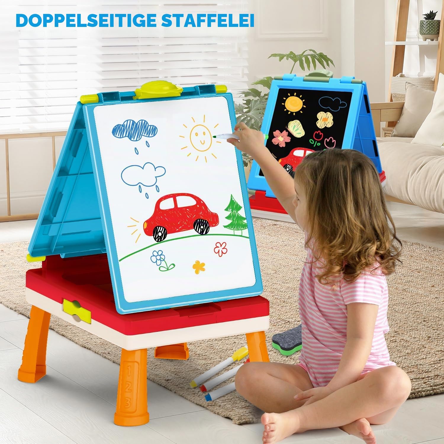 Doppelseitige Staffelei für Kinder - Tafel und Whiteboard mit Zubehör für Kleinkinder