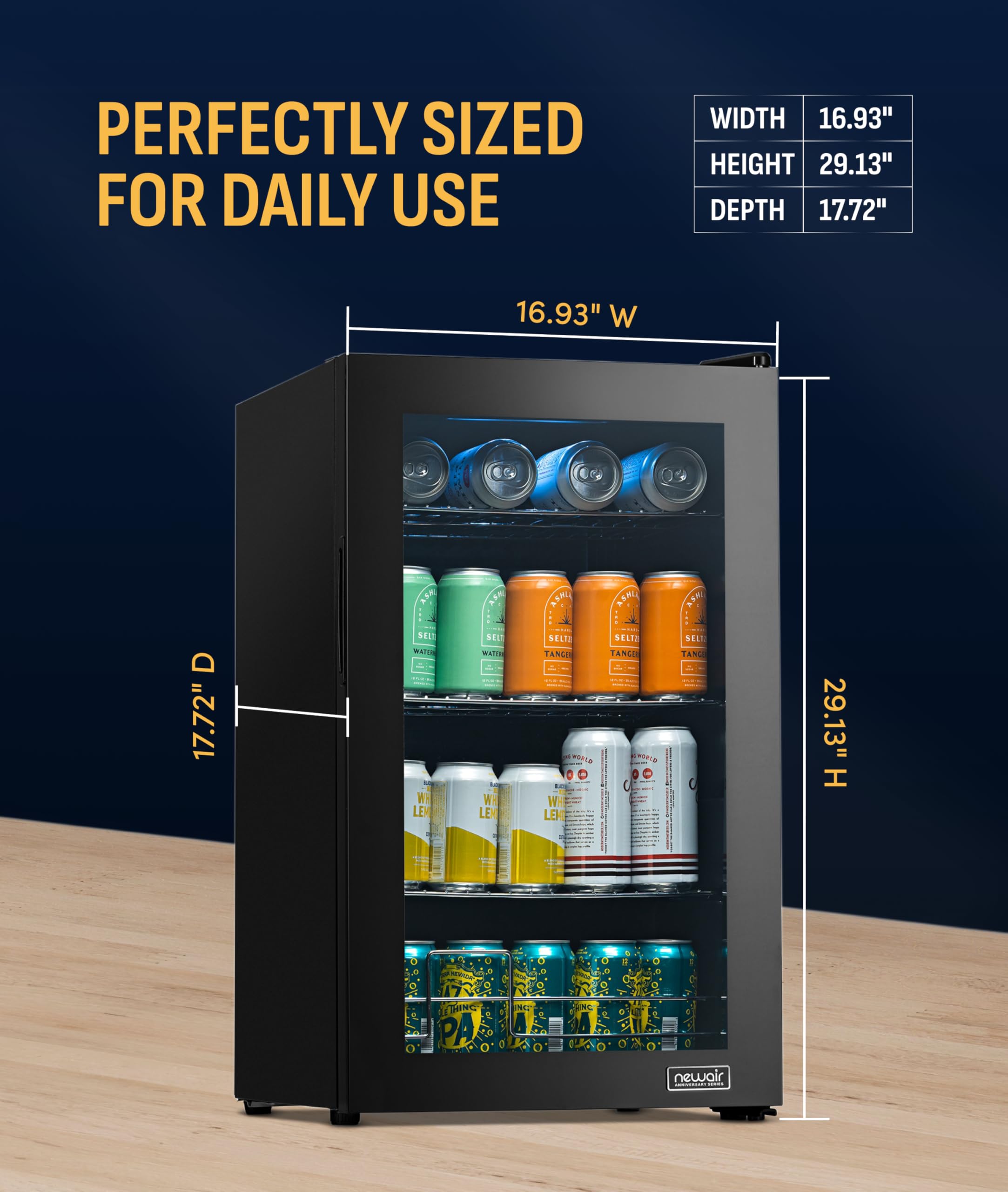 NewAir Beverage Refrigerator 100 Cans Cooler, Free Standing Black Fridge with Reversible Glass Door, Mini Fridge Beverage Organizer For Beer, Wine, Soda, and Drinks on Fridge.com