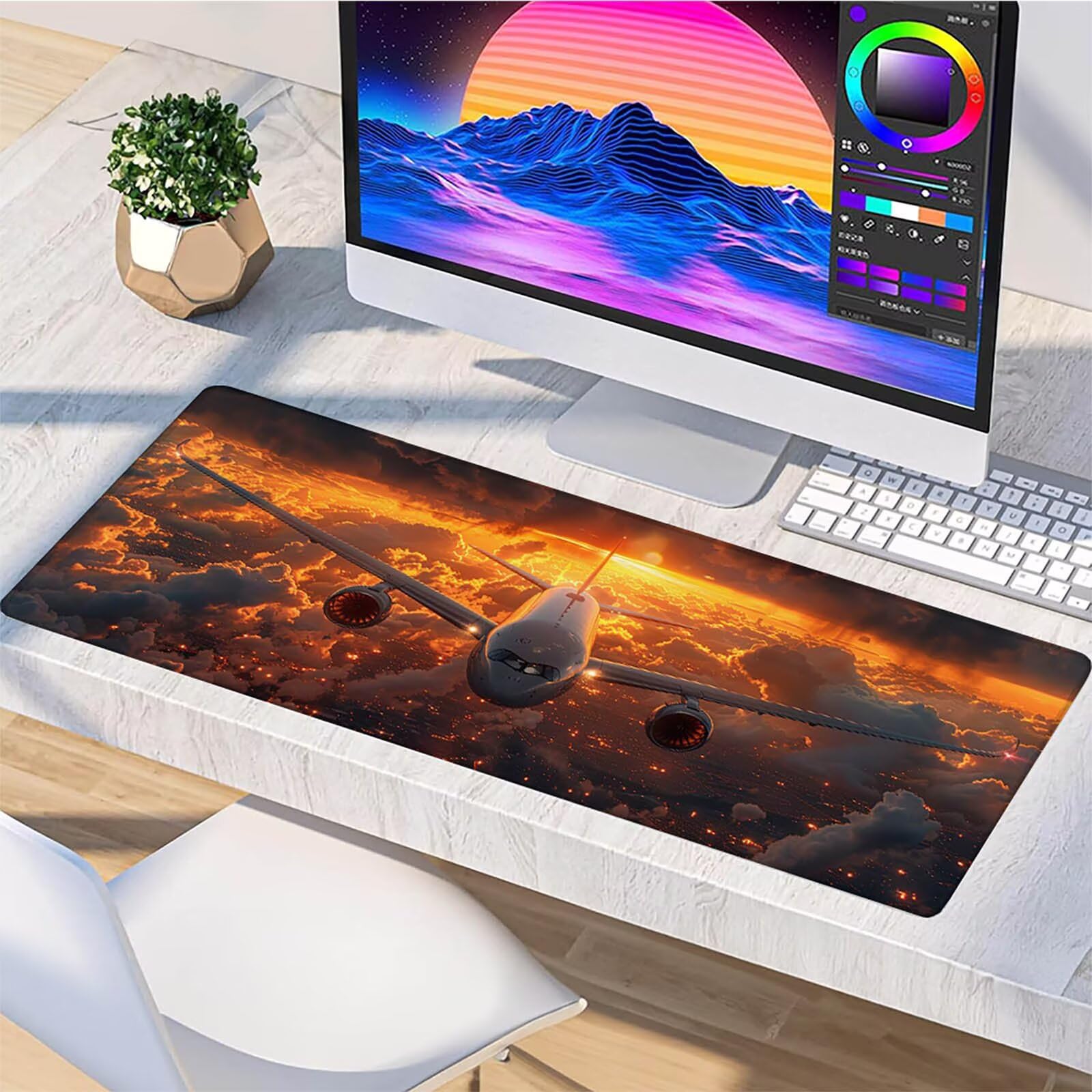 Tappetino Mouse Giallo, Tappetino Mouse XXL 1200x600 mm, Gaming Mouse Pad con Base in Gomma Antiscivolo, Gaming Mousepad Migliora Precisione e Velocità, Accessori Scrivania, Regalo, Aereo 3-3743