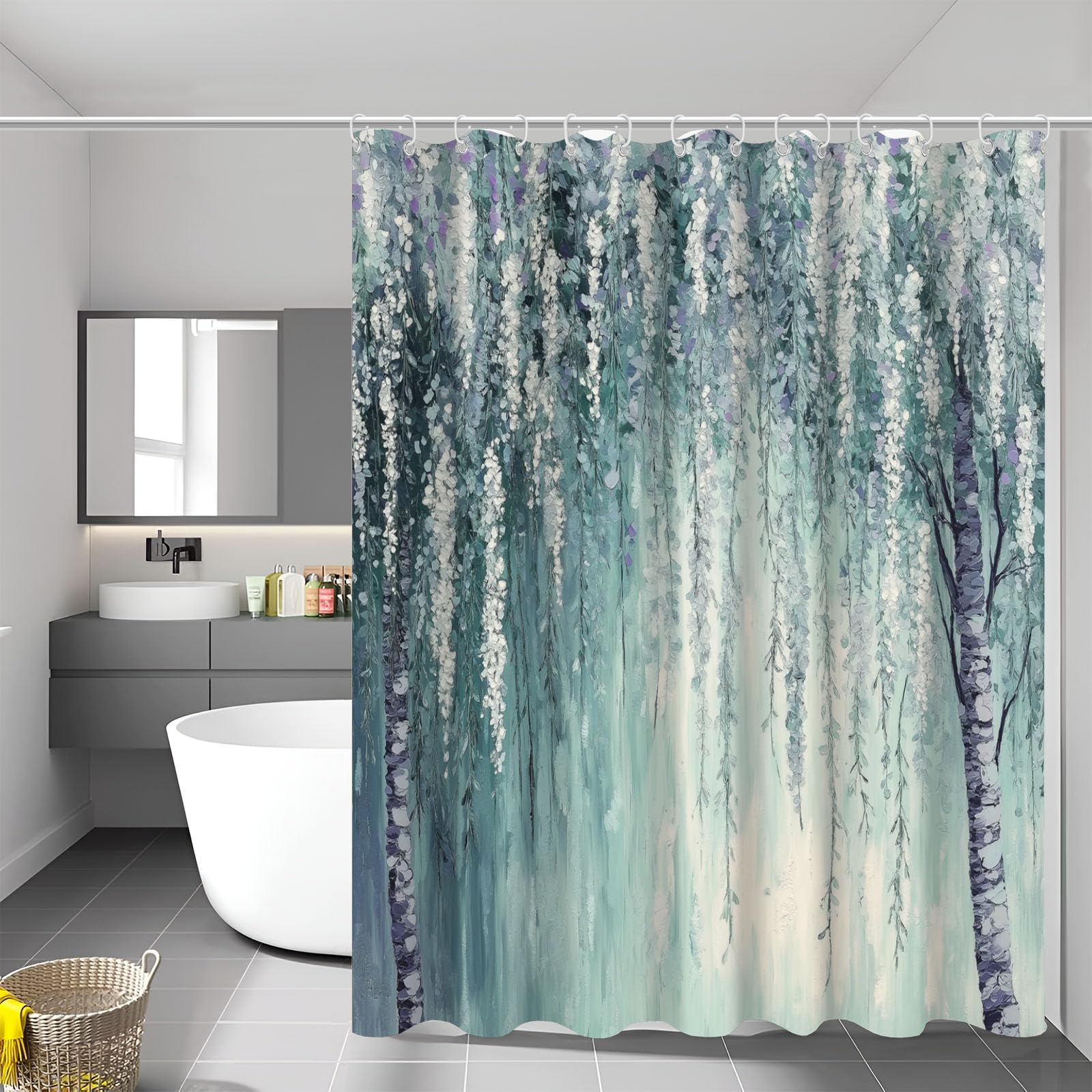 Rideau de douche en tissu imperméable avec imprimé forêt premium