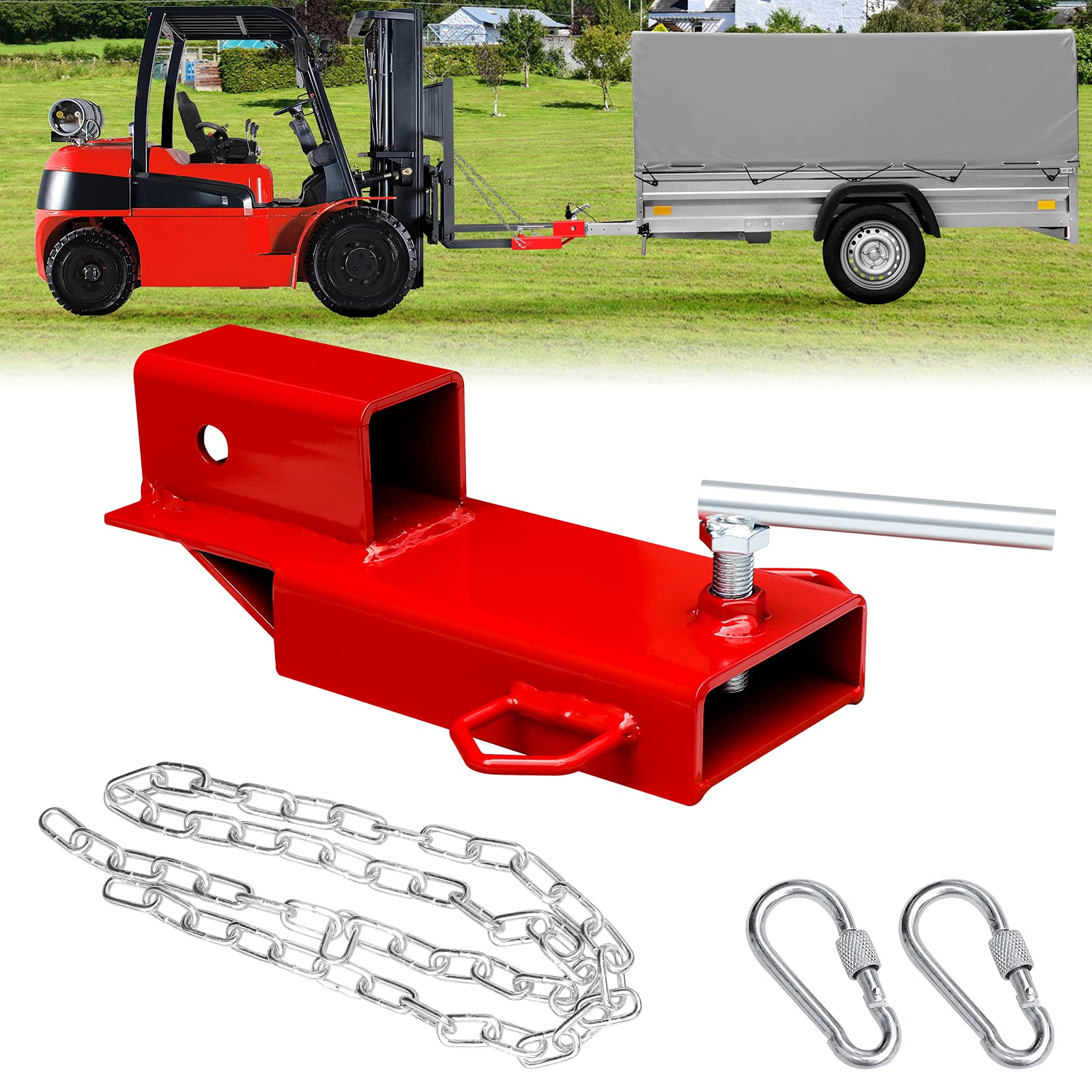 BESTZHEYU Forklift Trailer Hitch Attachment, EBESTTECH 1PC 2" Receiver Trailer Towing Adapter with Chain Red