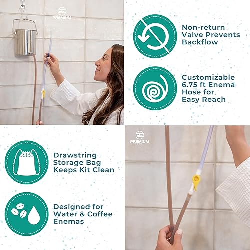 Miniatura 6 de Kit de cubo de enema de café de acero inoxidable, kit de colon orgánico reutilizable para hombres y mujeres, ideal para limpieza de colon e hígado,