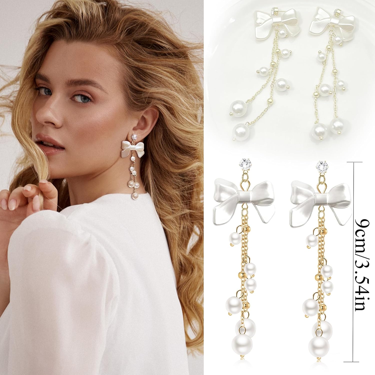 Bow Earrings for Women Classic Ribbon Bow Stud Earrings for Women Bow Dangle Earrings Set - Image 4