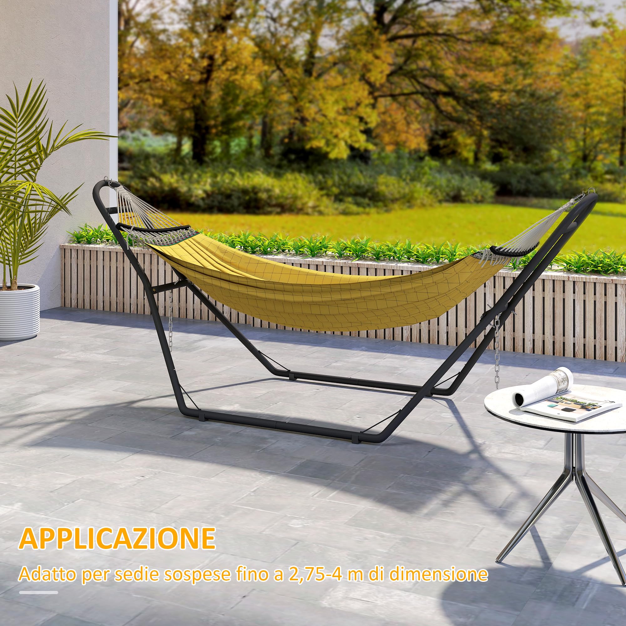 Outsunny Supporto per Amaca per 2-3 Persone, Regolabile con Piedini Antiscivolo, Sostegno per Amaca in Acciaio con Catene e Ganci a S, per Amache da 2.75-4 m, 278 cm, capacità 150 kg, Nero