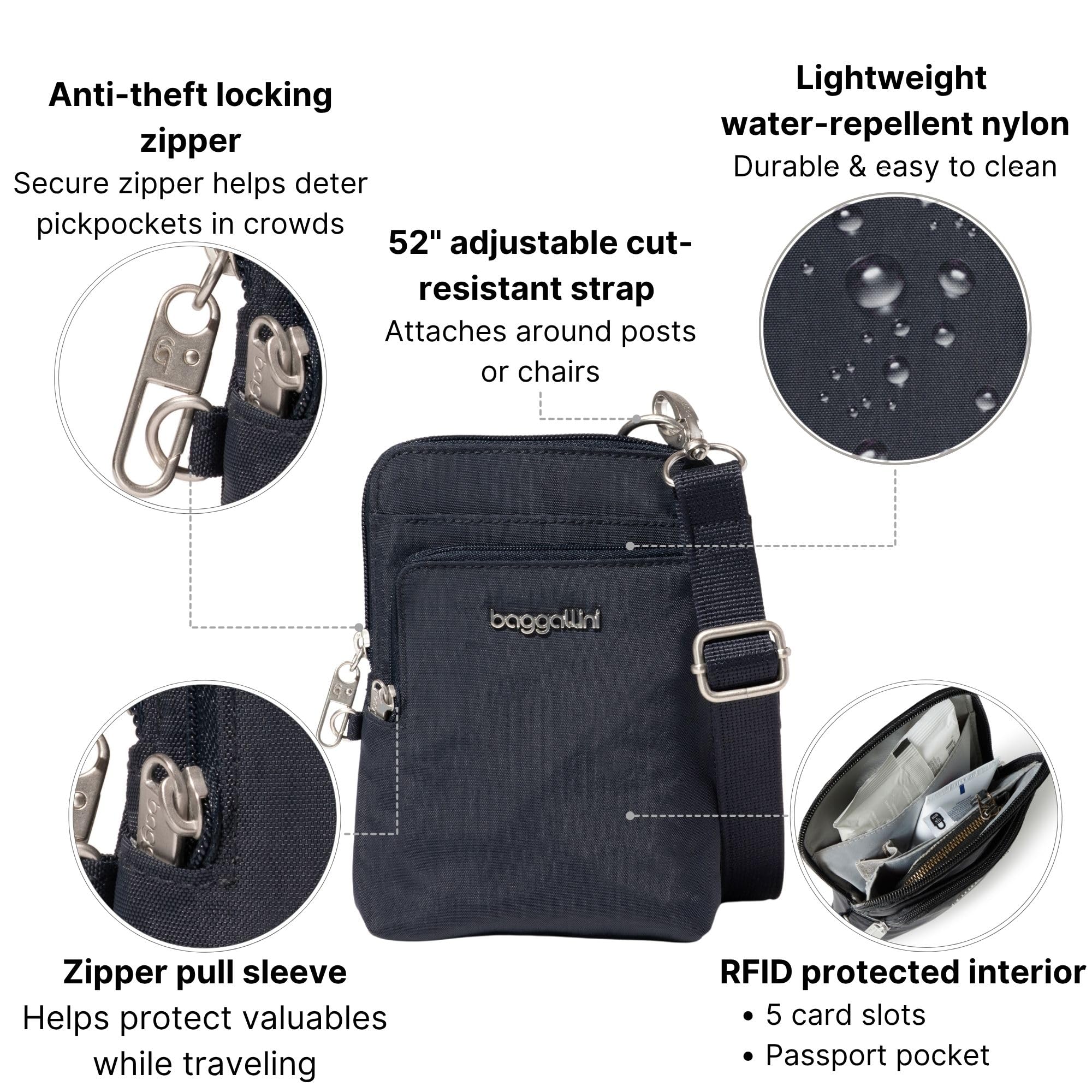Baggallini Securtex Anti-Theft Activity Torba crossbody, Francuski granat, One Size