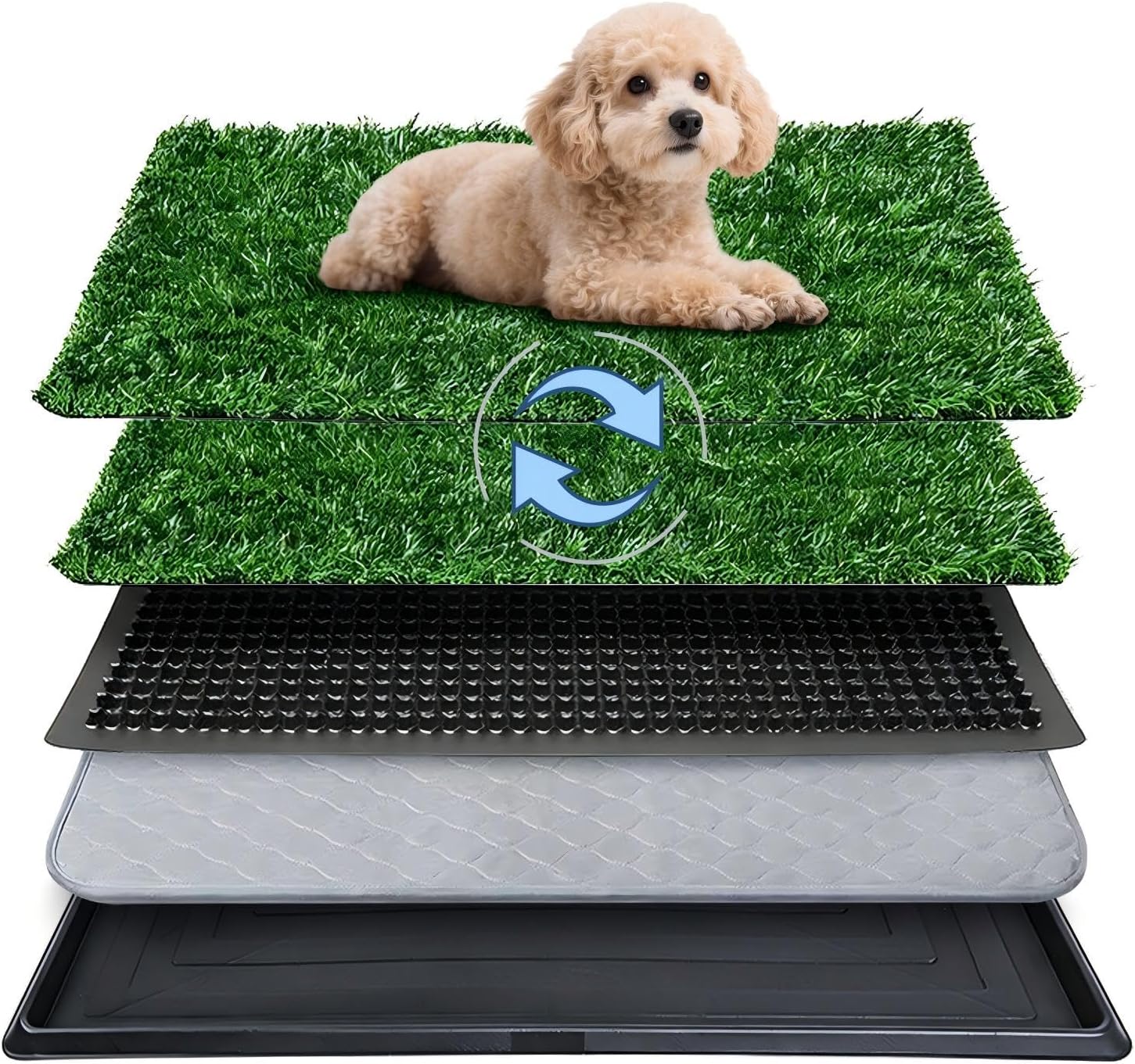 Dog Grass Pad with Tray,20"x25" Dog Litter Box, Artificial Turf Potty System with 2 Reusable Grass Patches + Washable Pee Pads, Portable Indoor Outdoor for Balcony Patio Apartment