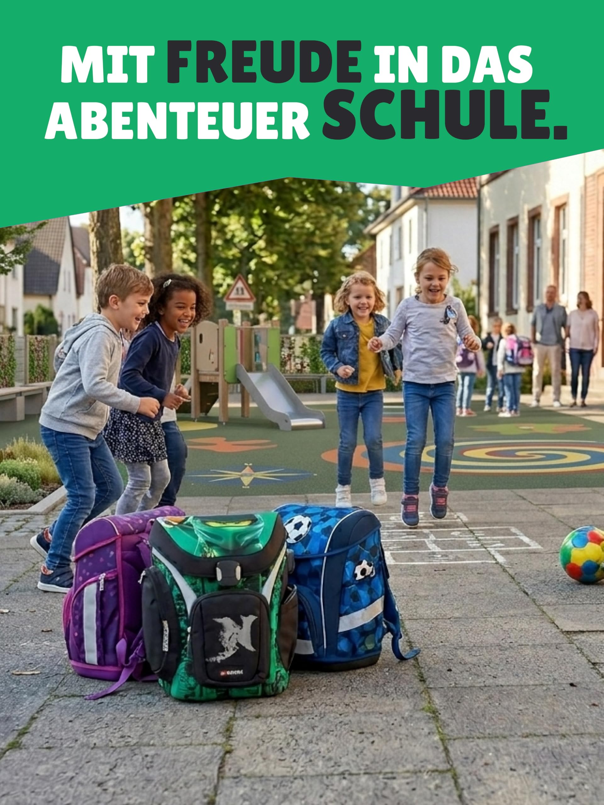 Familando - Schulranzen Set 8-teilig mit Lunch-Set - Ninjago Grün - Ergonomisch, stabil & mit gepolstertem Rücken - 1250g leicht mit 16L Volumen - wasserabweisend und mit Reflektoren - Ab 1. Klasse