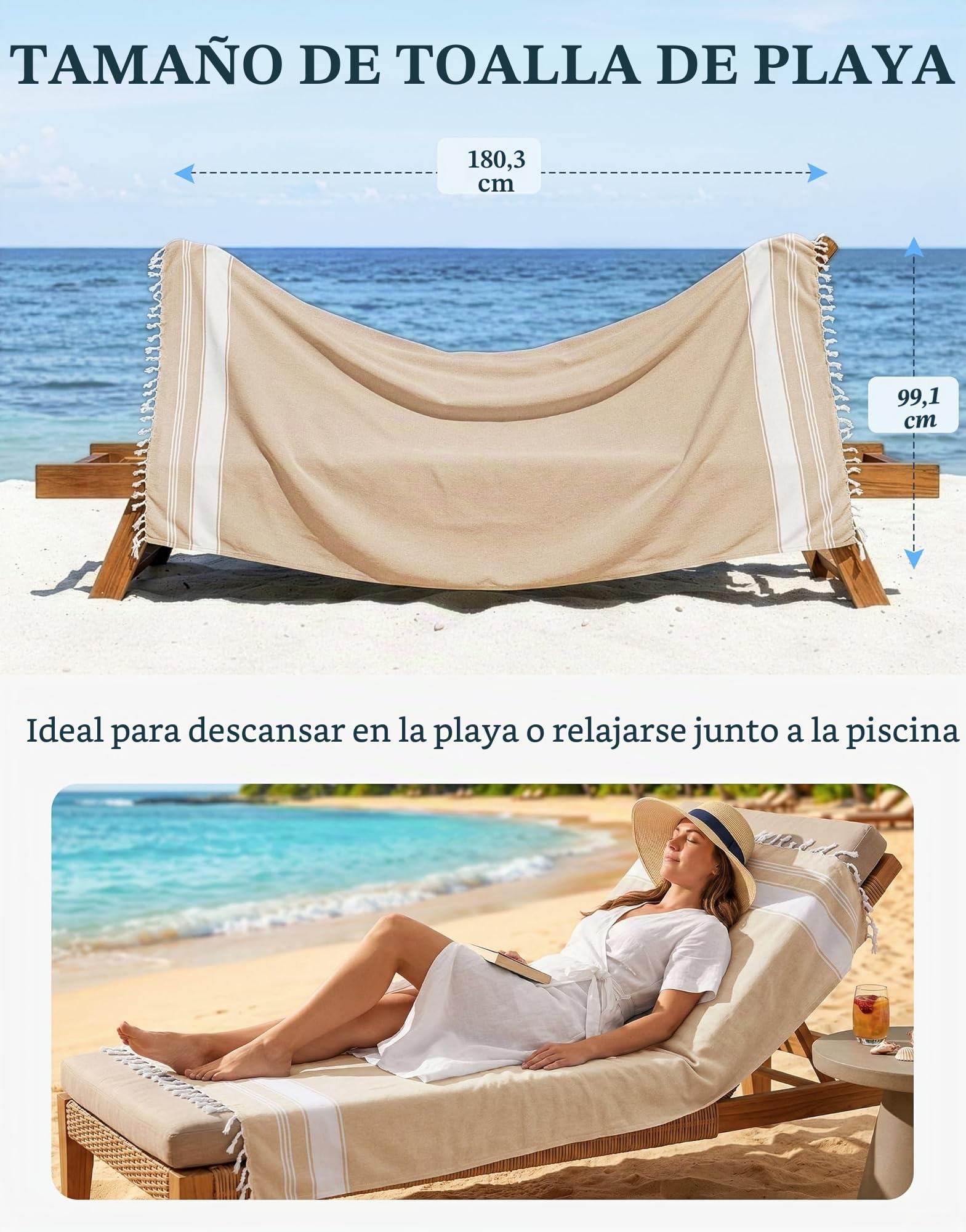 LANE LINEN Paquete de 4 toallas de playa de gran tamaño para adultos, toallas de playa ligeras de viaje, prelavadas para una sensación suave al tacto, toallas de playa de secado rápido, 39 x 71