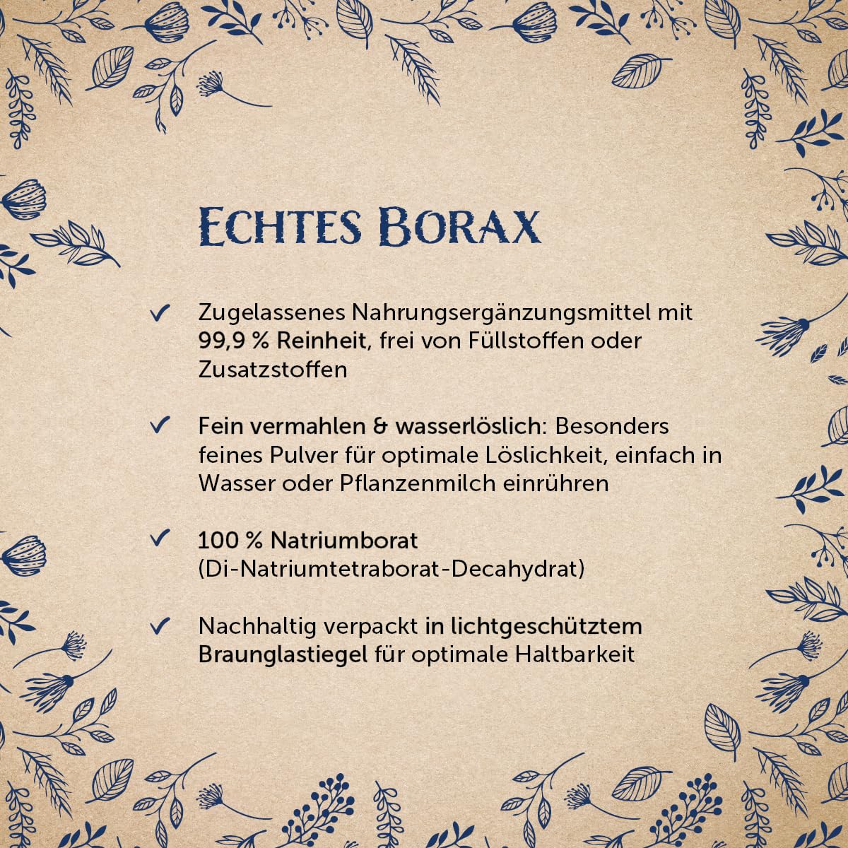Waldkraft Borax - 99,9% Reinheit (Natriumtetraborat) | Lebensmittelqualität | Optimale Löslichkeit | Nachhaltig verpackt in Braunglastiegel | Exklusiv bei Waldkraft | 380 g reines Borax-Pulver (380g)