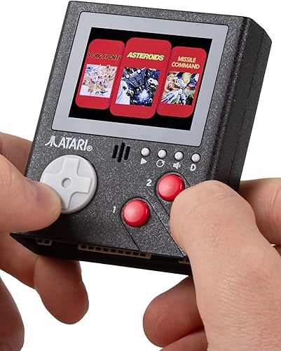 Mini consola arcade de mano con cartucho oficial Atari con 3 juegos, Pong, asteroides y Missle Command, pantalla a color de 2 pulgadas, llavero,