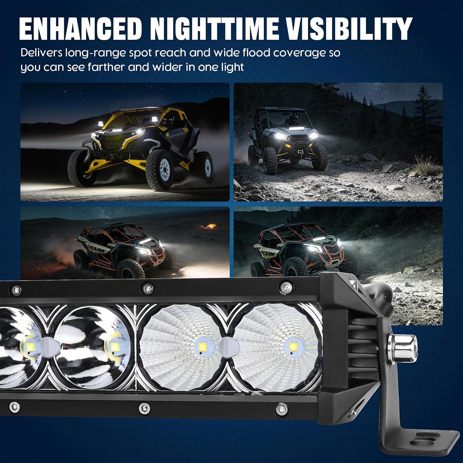 Chelhead 30W LED Light Bar with Extended Wiring & Heavy-Duty Mounting Bracket Combo Beam IP67 Waterproof Compatible with 2017-2025 Can-Am Maverick X3