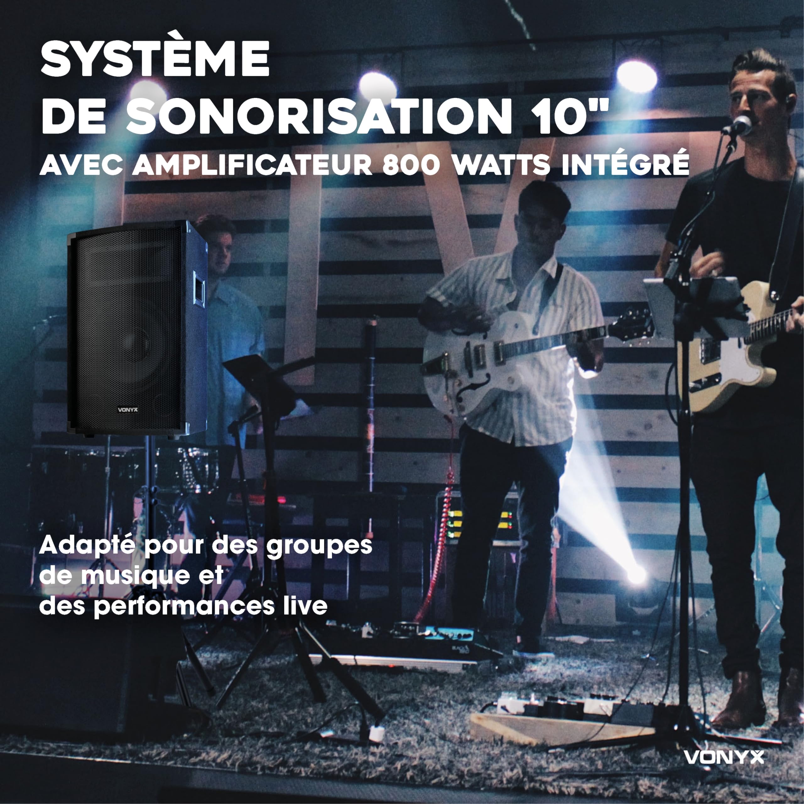 VONYX VX210 Système de Sonorisation Complet Bluetooth - 800 Watts, avec Trépieds Réglables, Table de Mixage Amplifiée, 2 Enceintes, Câbles, Microphone, Idéal pour Animer Vos Soirées