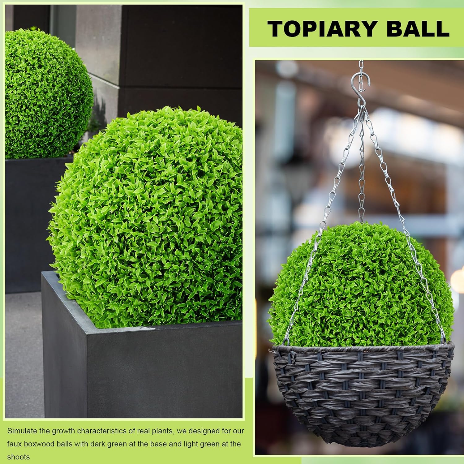 2 Pcs 19 Inch Large Topiary Balls (Better Than a Boxwood) Artificial Plant Topiary Balls, Fake Greenery Ball Faux Boxwood Decorative Balls for Backyard Balcony, Garden and Home Decor