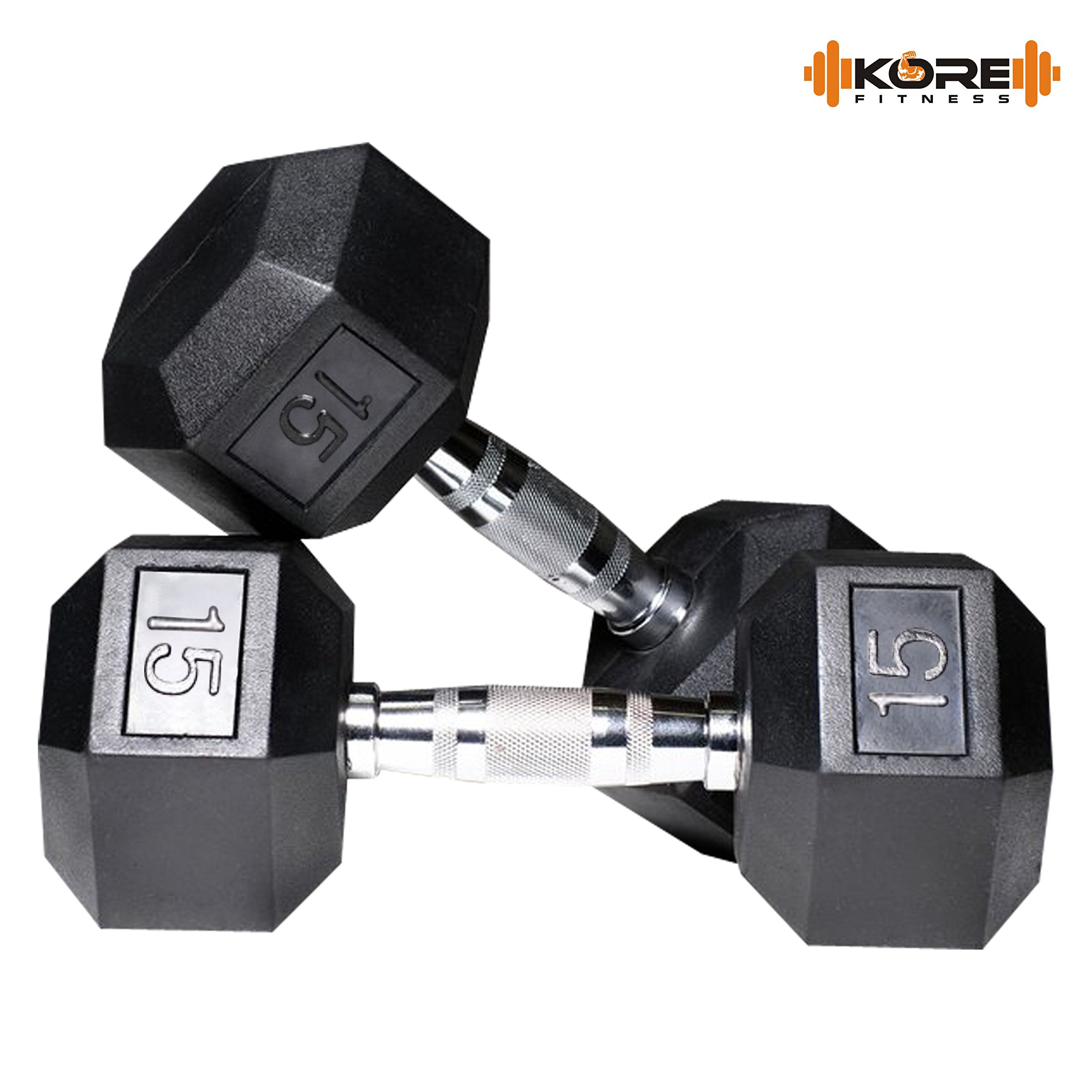 Kore Dm-Hexa-15Kg-Combo16 Dumbbells Kits (Rubber, Fixed, Black)