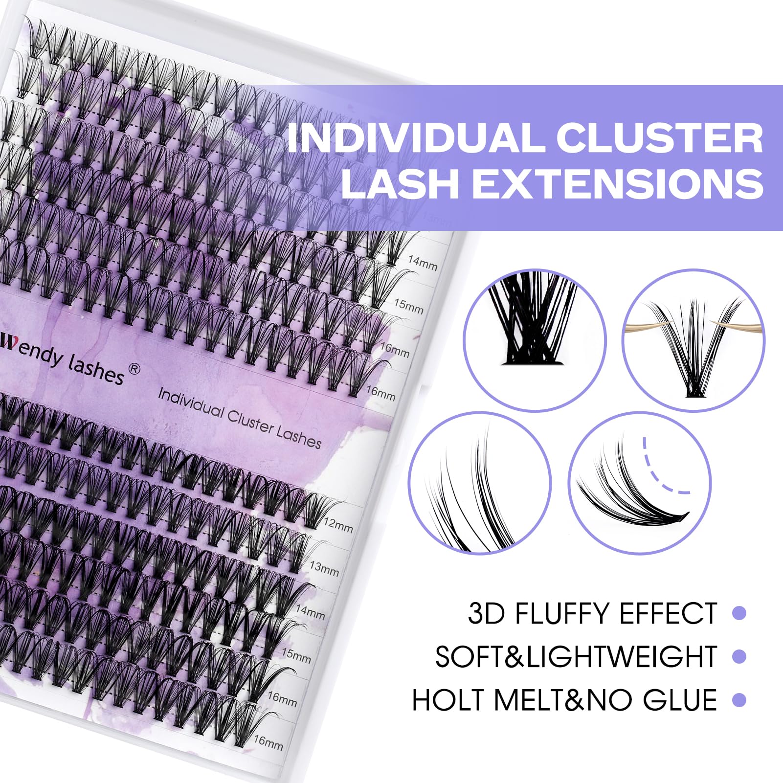 DIY Lashes Extension Kit Eyelashes Individuals Eyelashes D Curl 12-16mm DIY Cluster Lashes(20D/30D-C Curl)