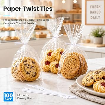 White Paper Twist Ties 100 Pcs 5 Reusable Bread Ties for Bags White Twist Bag Ties Twisty-ties Twist Candy Ties Wire Ties Reusable Twist Tie for Party Cello Candy Bread Coffee Bags Cake Pops