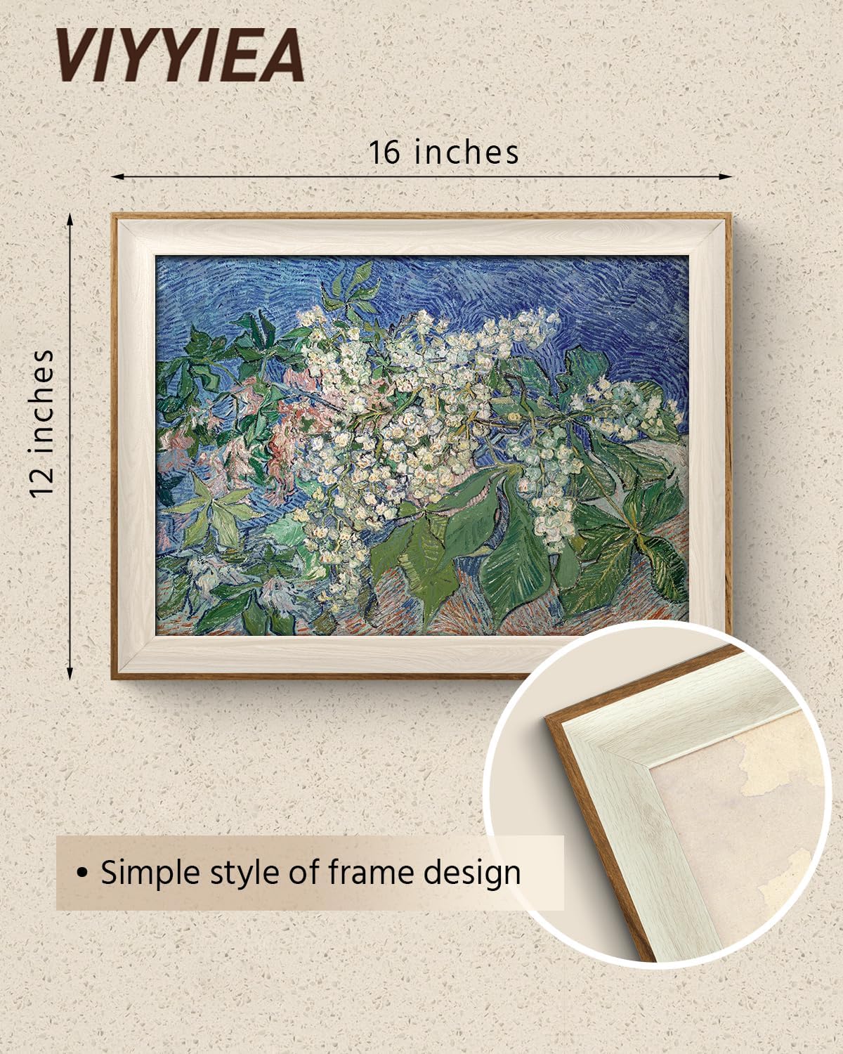 VIYYIEA Framed Wall Art Room Decor, Flowers Wall Art for Living Room, Vintage Oil Painting Picture, Van Gogh Home Decor, Bathroom Wall Decor -【Chestnut Branches】-(12"x16")